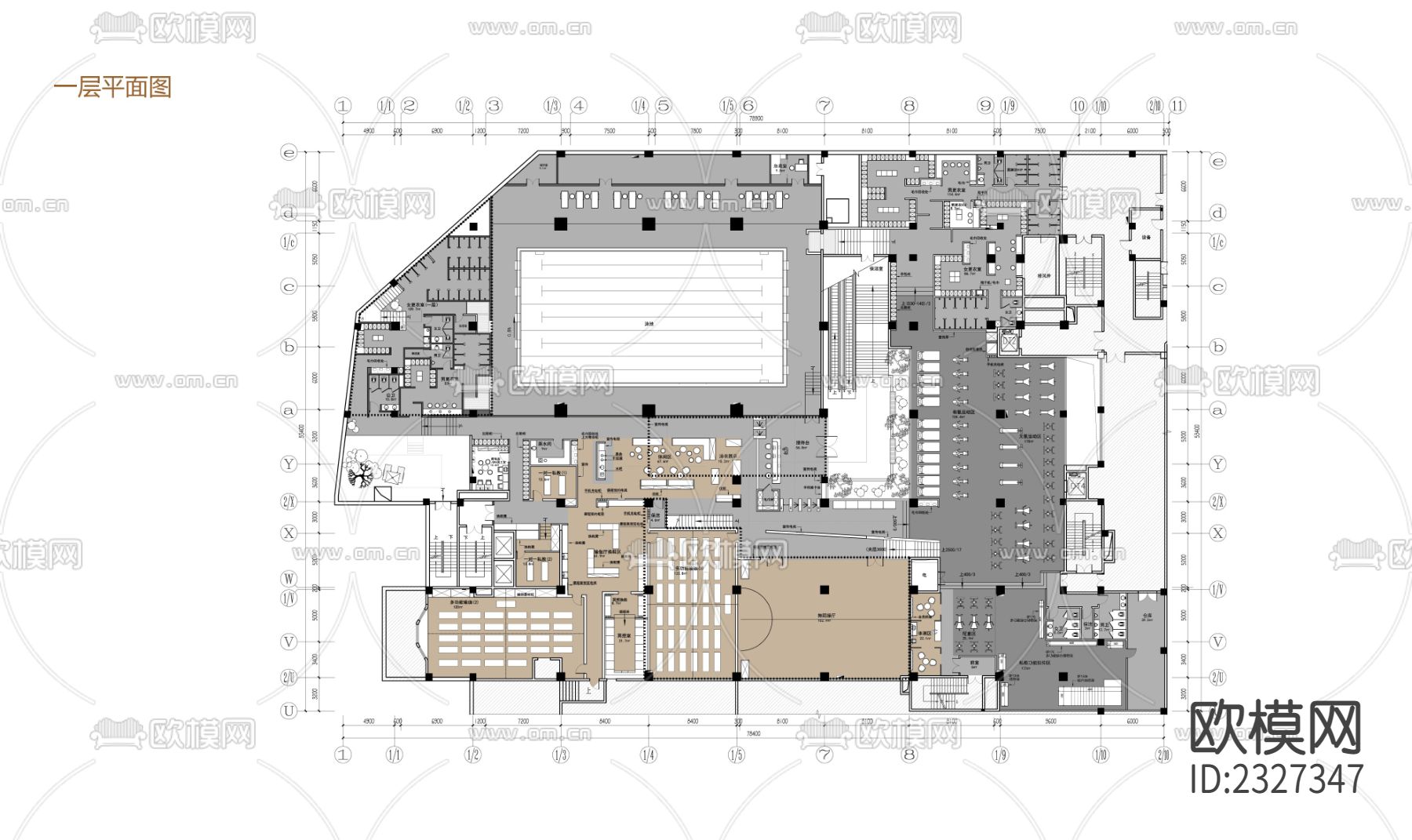 瑜伽健身会所运动馆设计cad施工图下载（渲染图1）