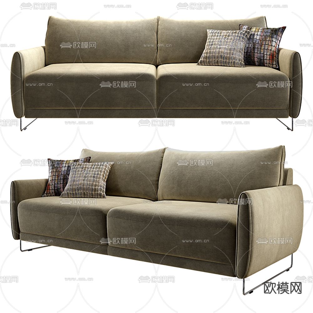 现代绿色双人沙发3d模型下载
