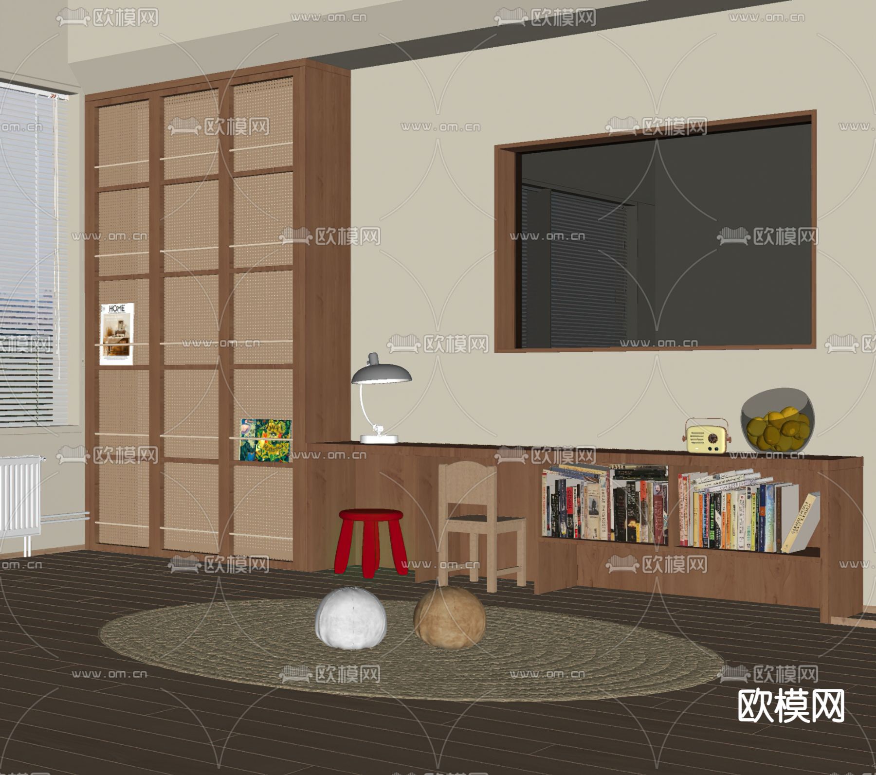 侘寂风儿童桌椅su模型下载（渲染图2）