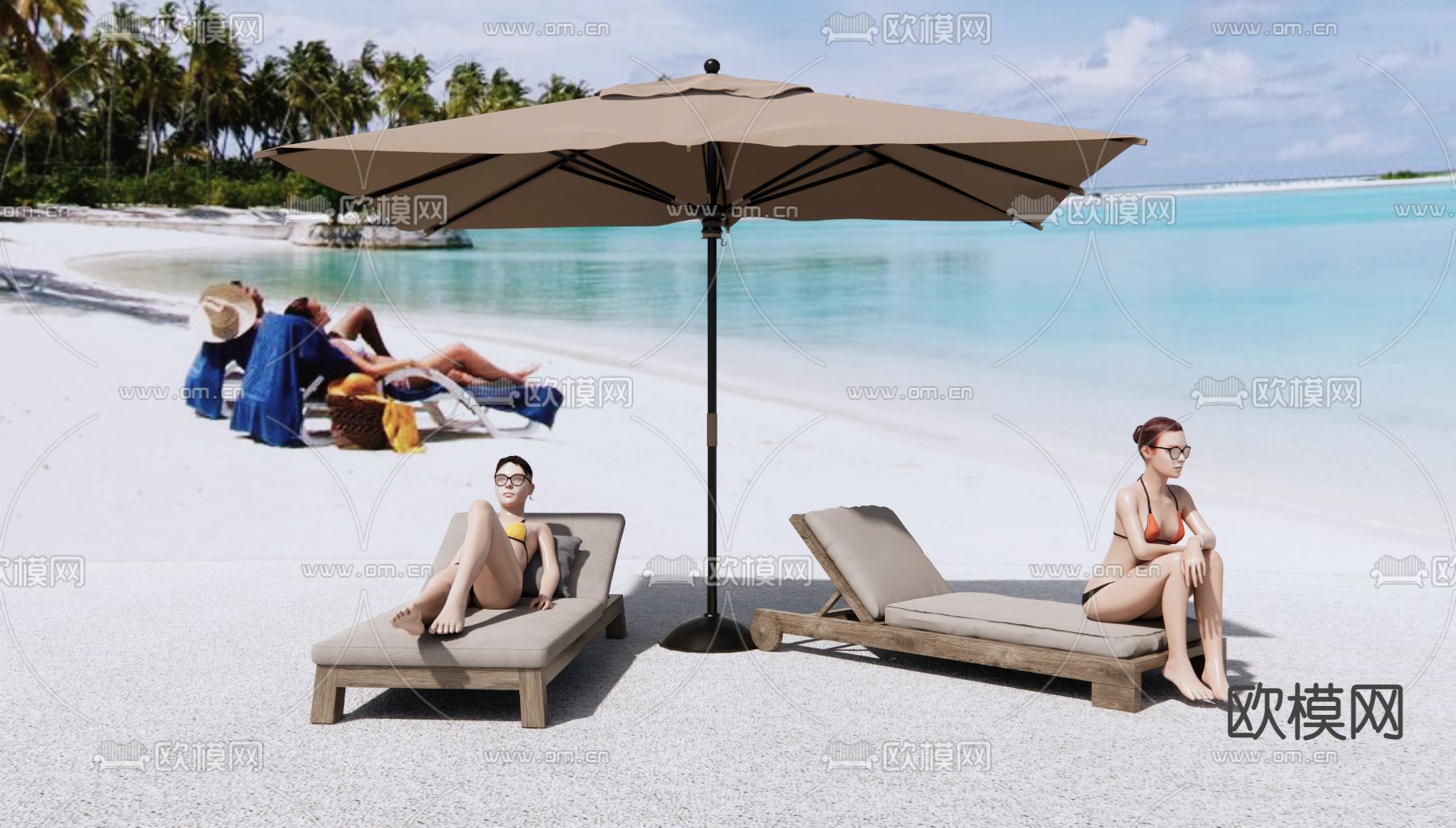现代户外沙滩躺椅su模型下载（渲染图1）