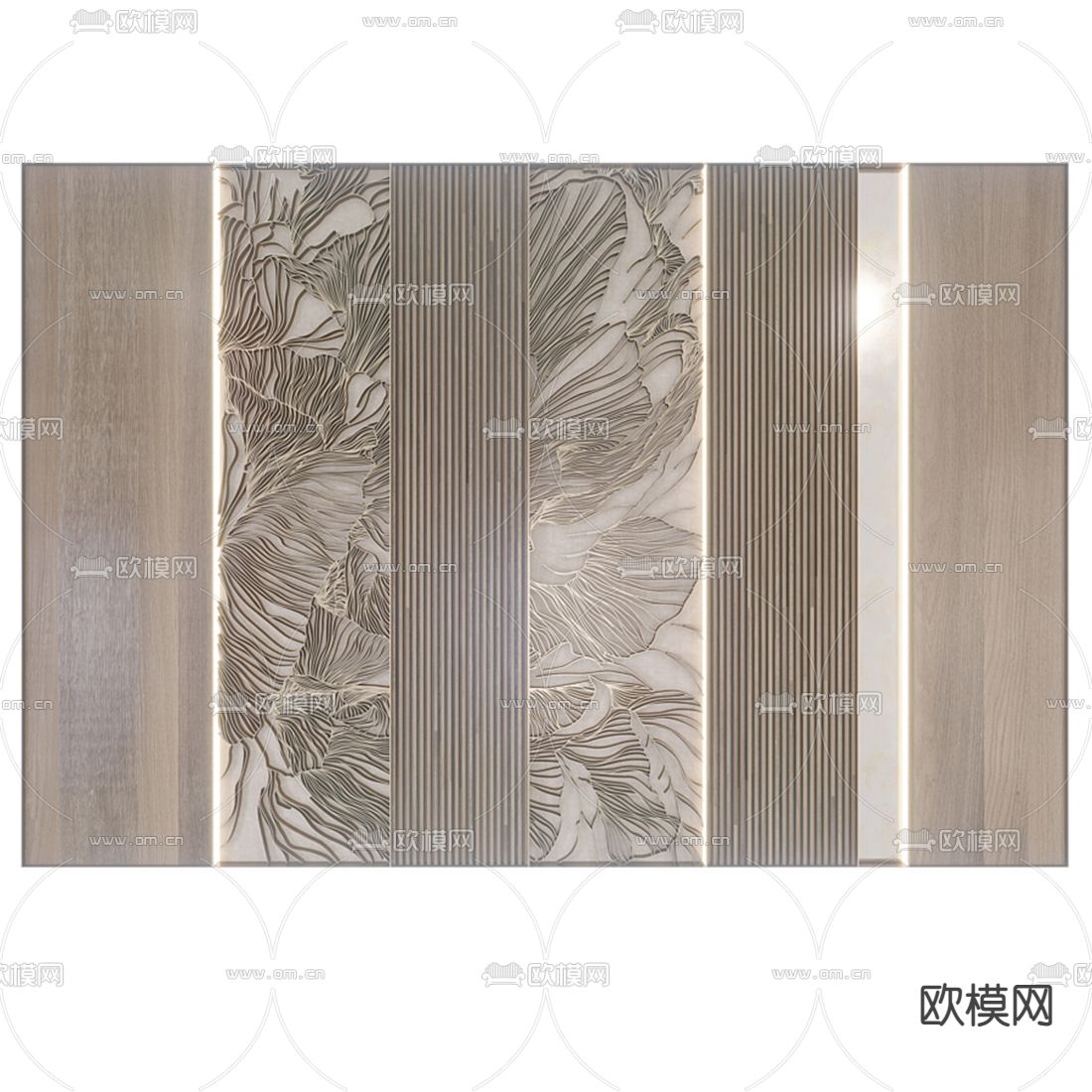 新中式背景墙 护墙板3d模型下载（渲染图1）