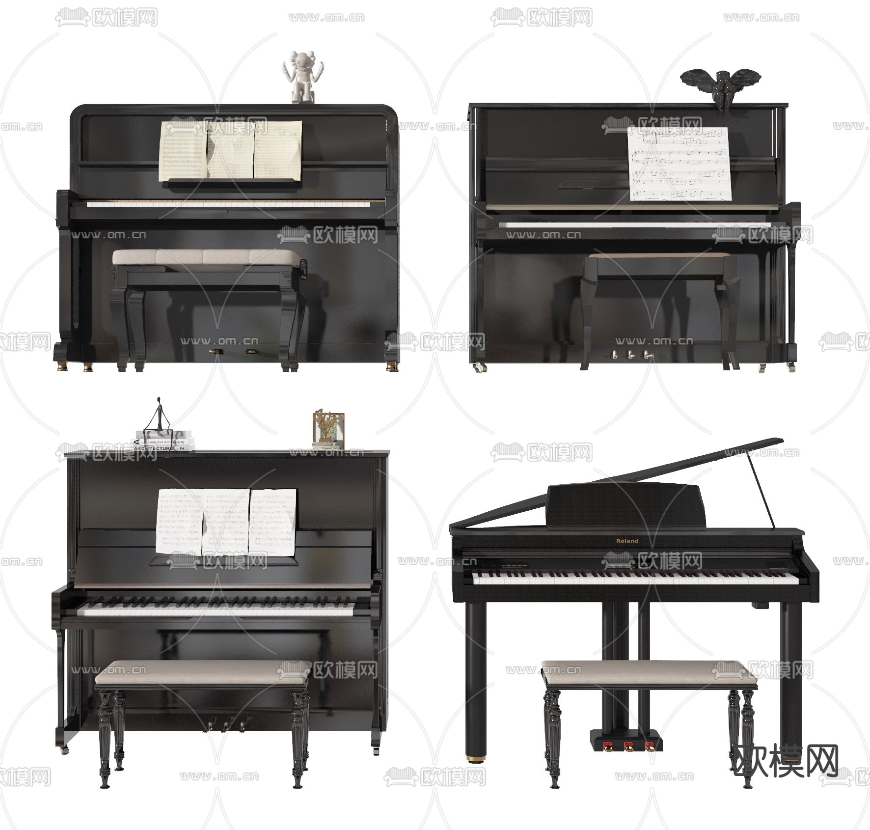 现代三角琴钢琴su模型下载（渲染图1）