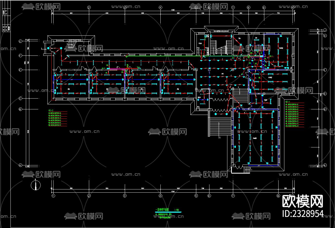 教学楼逸夫楼电气cad施工图下载（渲染图2）