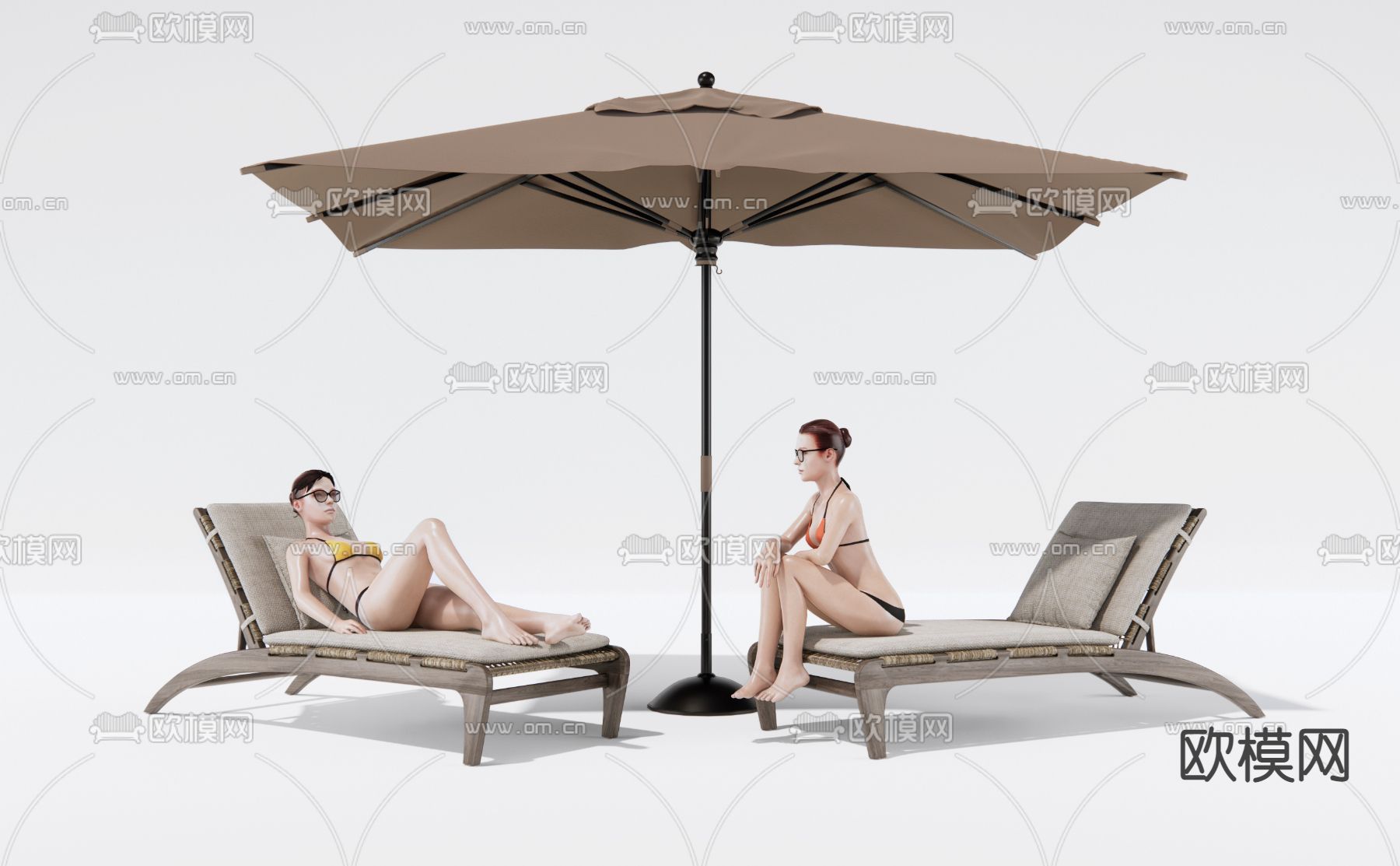 现代户外沙滩躺椅su模型下载（渲染图1）
