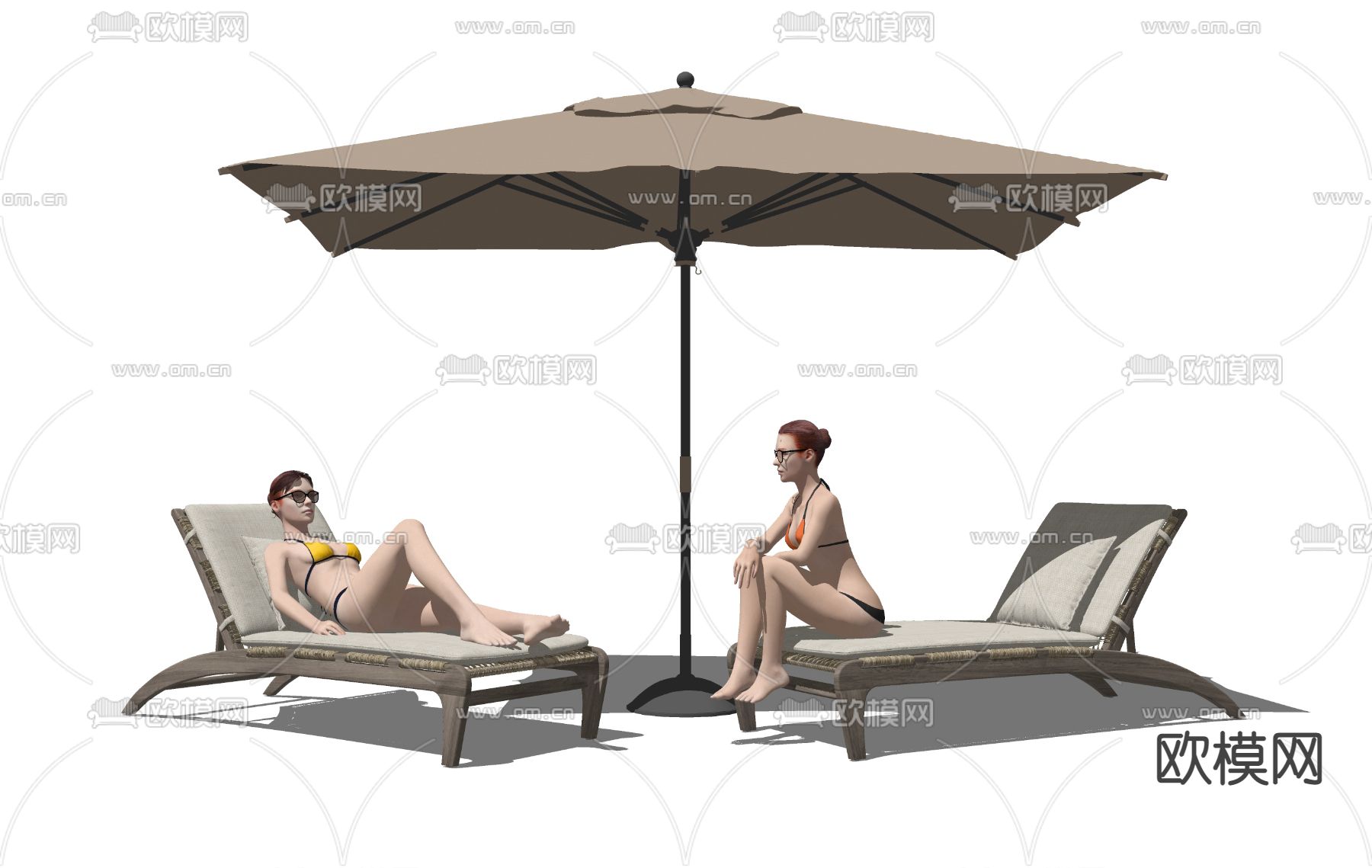 现代户外沙滩躺椅su模型下载（渲染图2）