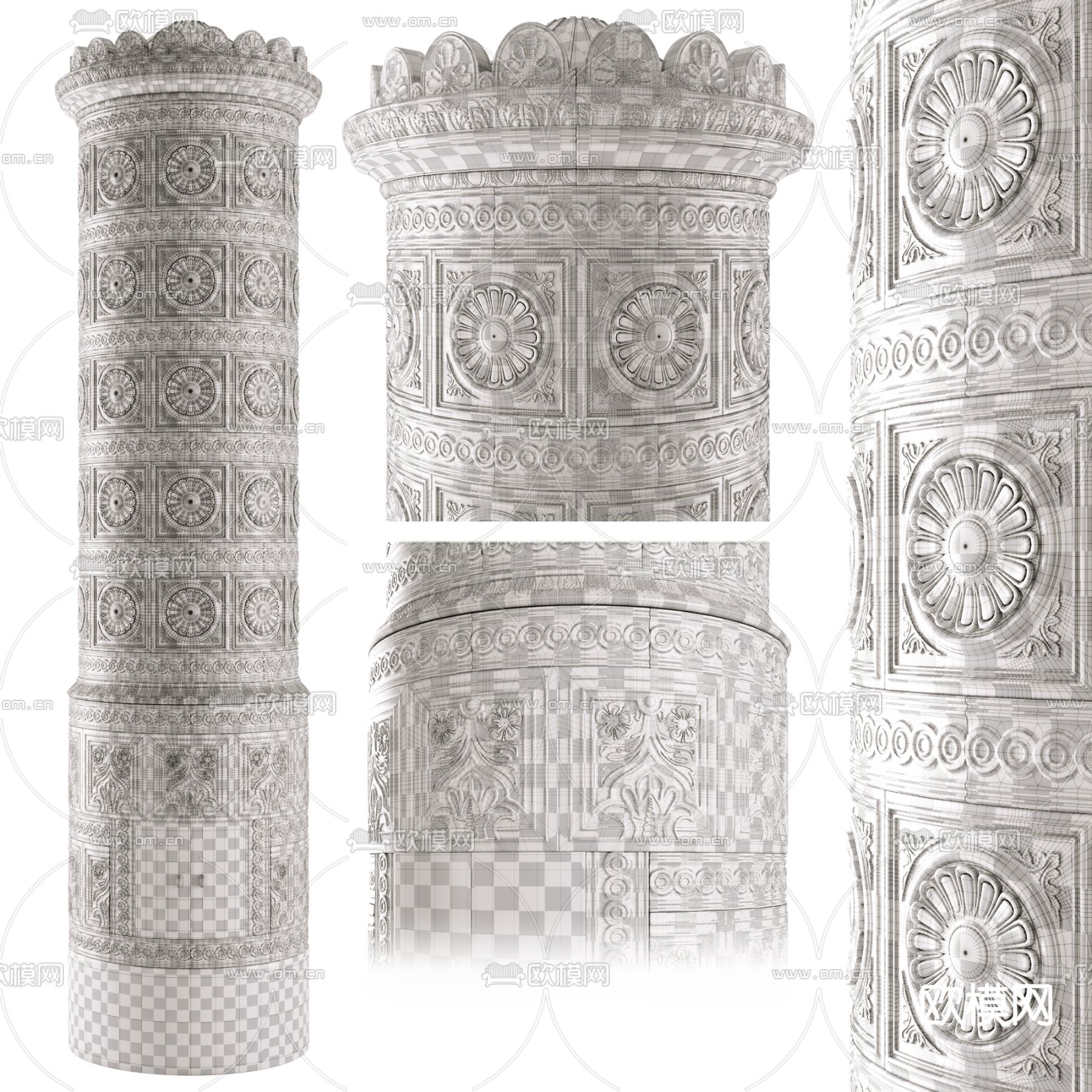 欧式古典罗马柱 瓷柱3d模型下载（渲染图5）