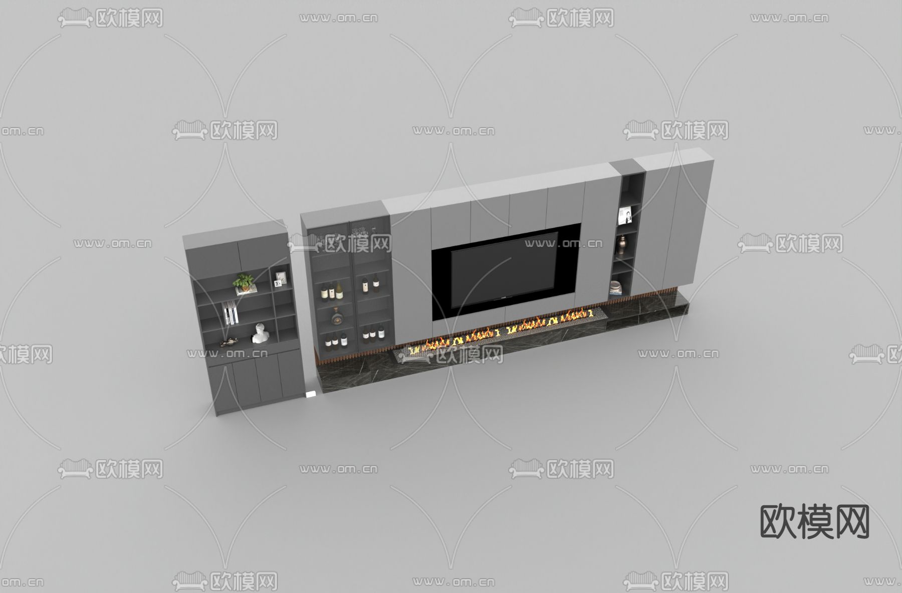 现代简约实木电视背景墙免费3d模型下载