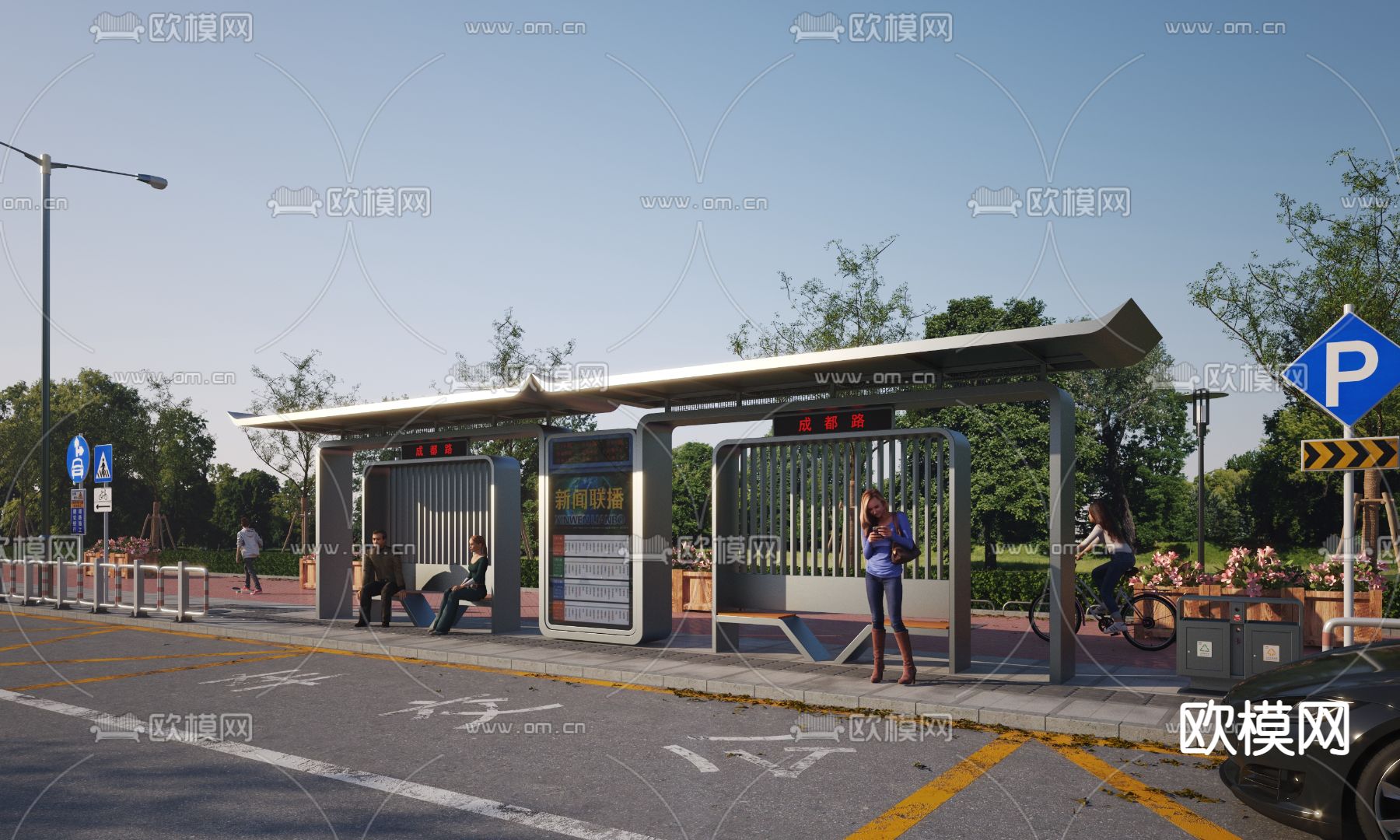 公交车站 候车亭3d模型下载