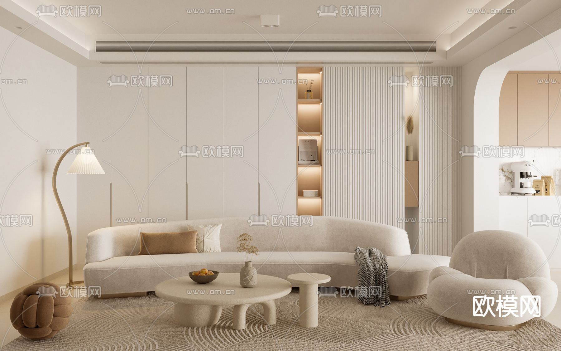 侘寂客厅u模型下载（渲染图1）