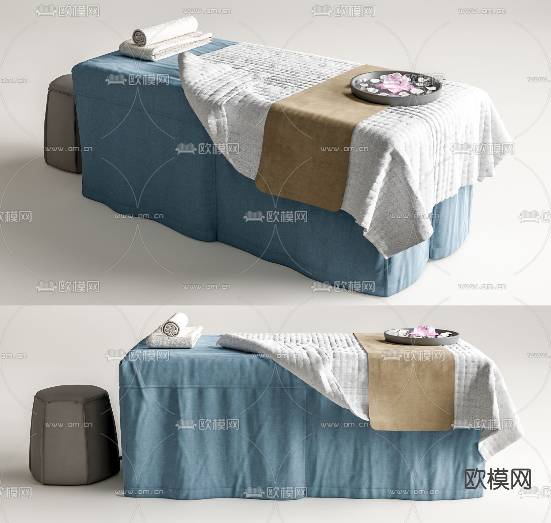 现代spa按摩床 美容床su模型下载（渲染图1）