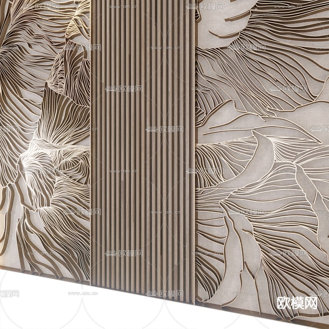 新中式背景墙 护墙板3d模型下载（渲染图3）