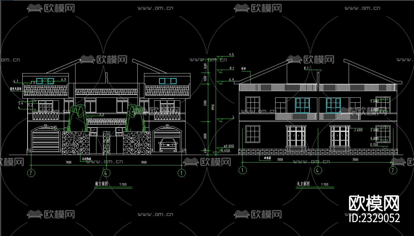 别墅cad施工图下载（渲染图3）