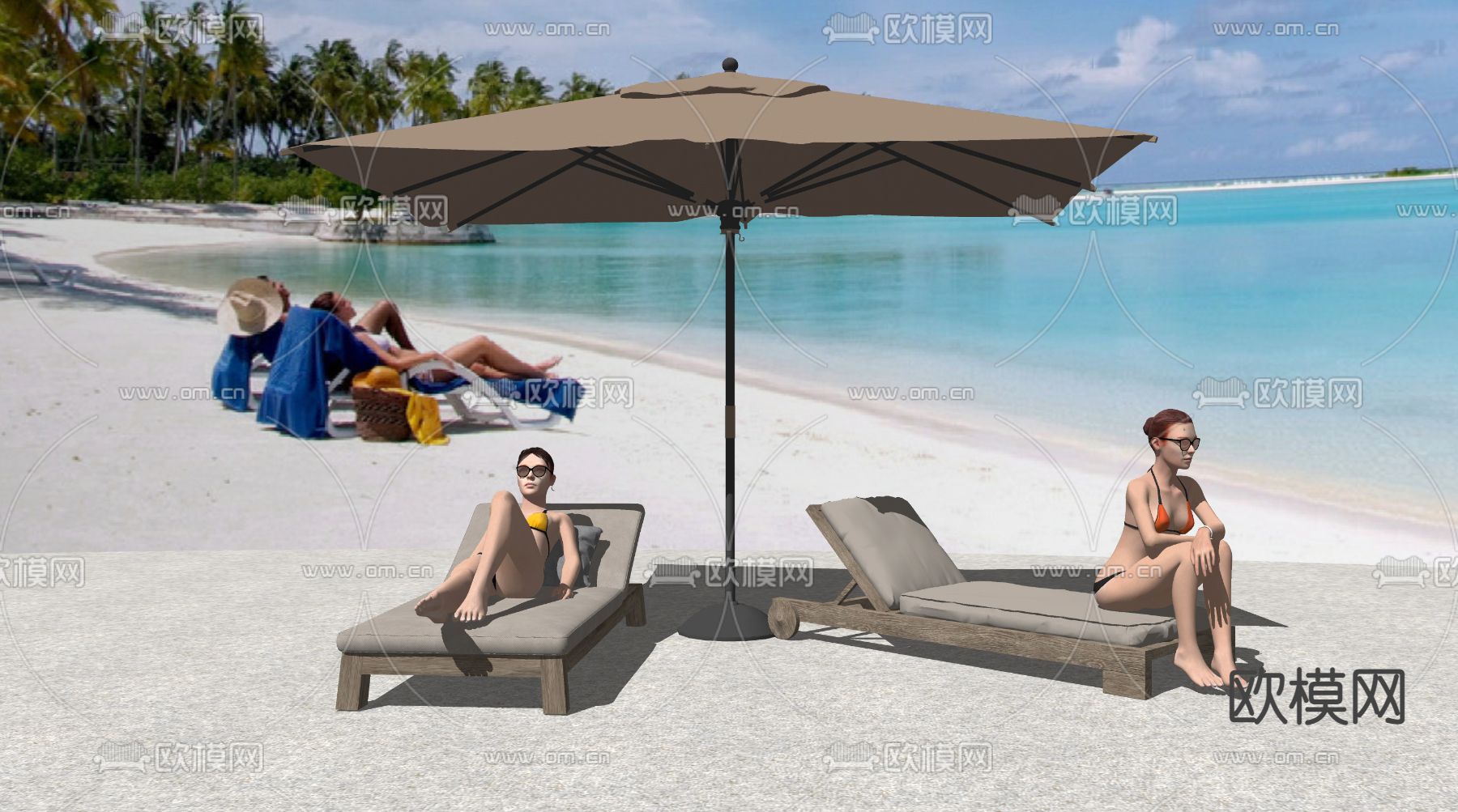 现代户外沙滩躺椅su模型下载（渲染图2）