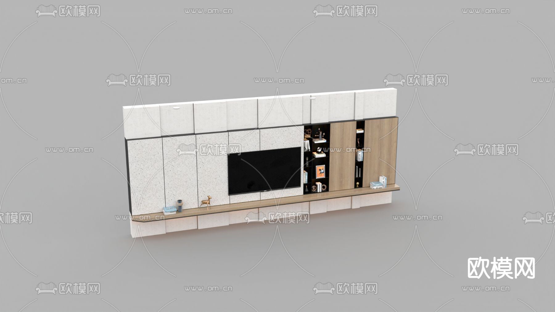 现代简约实木创意电视背景墙免费3d模型下载