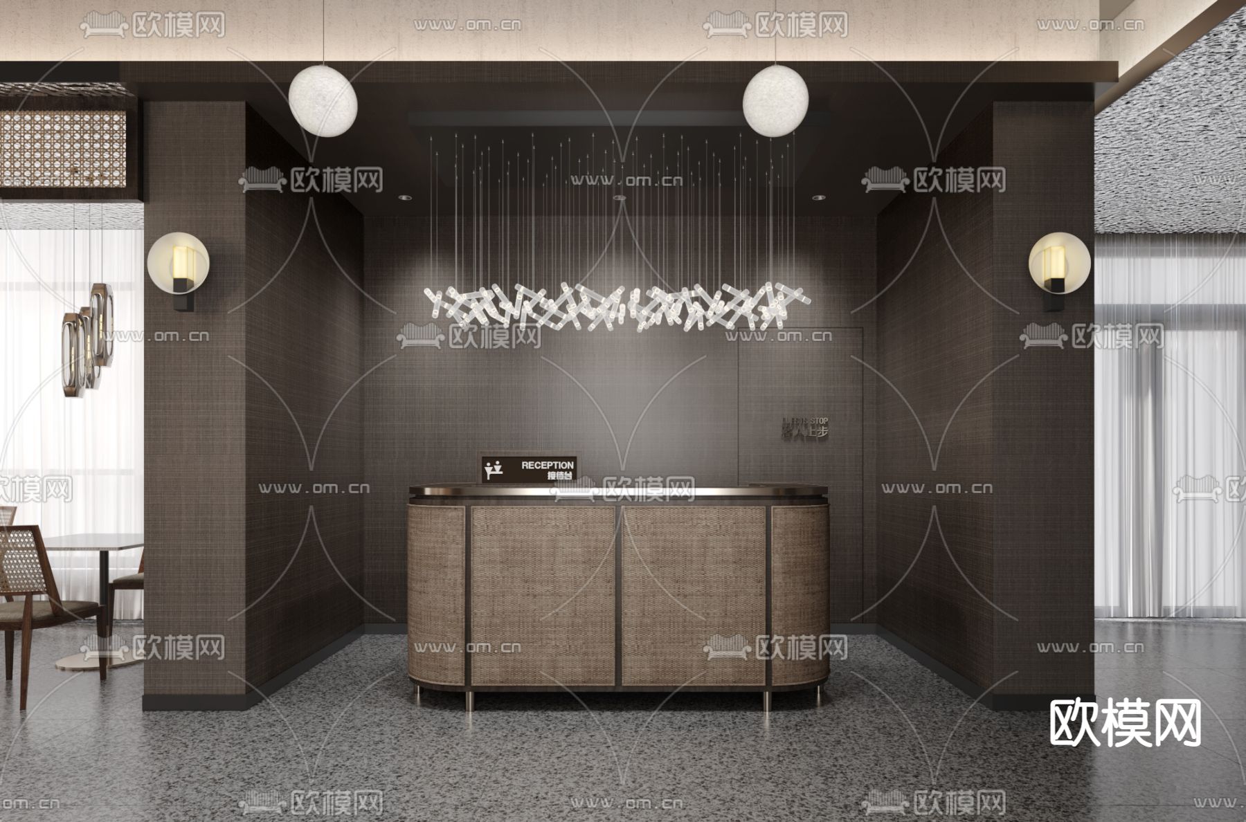 侘寂风日式料理餐厅3d模型下载（渲染图3）