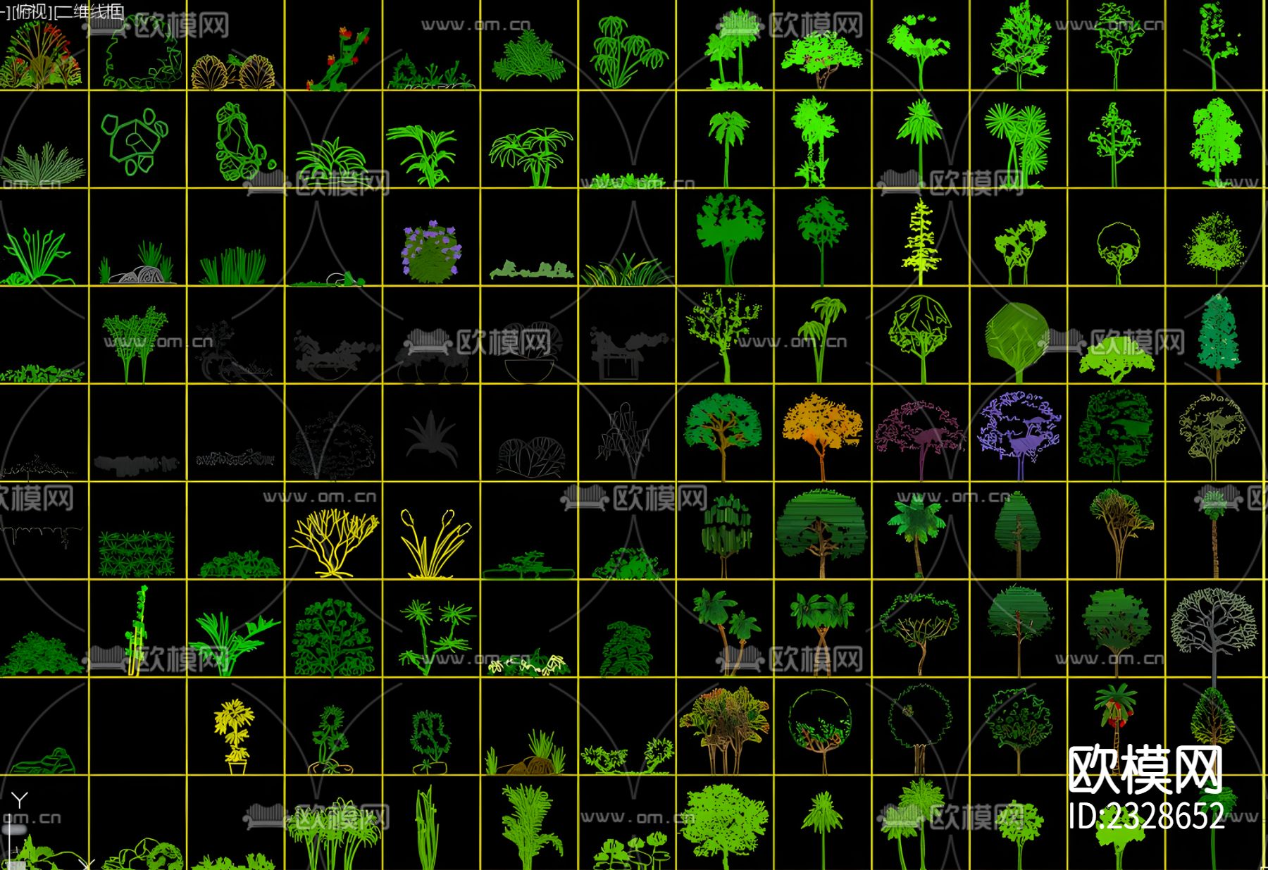 多种炫彩植物cad图库下载（渲染图1）