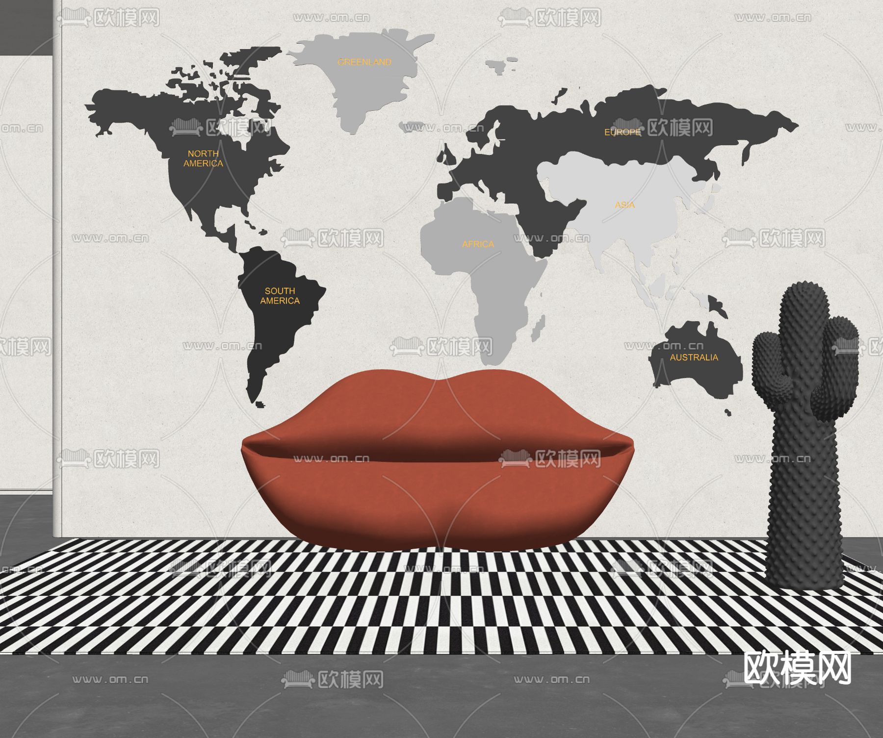 Gufram Cactus 红唇休闲沙发su模型下载（渲染图2）