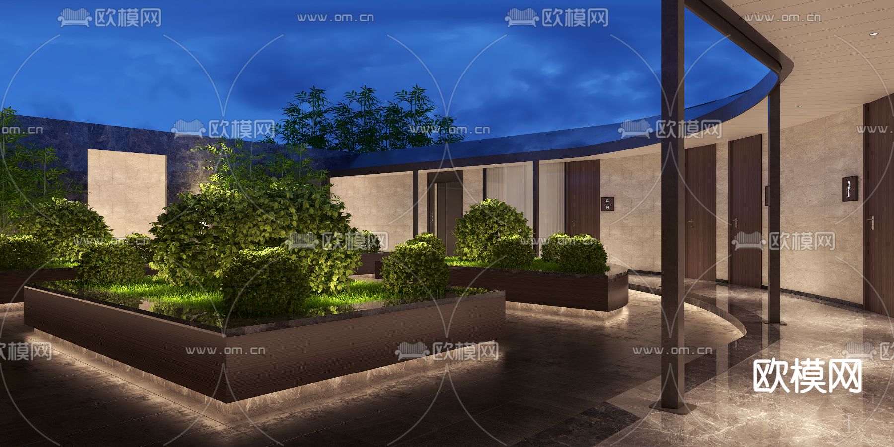 酒店户外走廊免费3d模型下载（渲染图3）