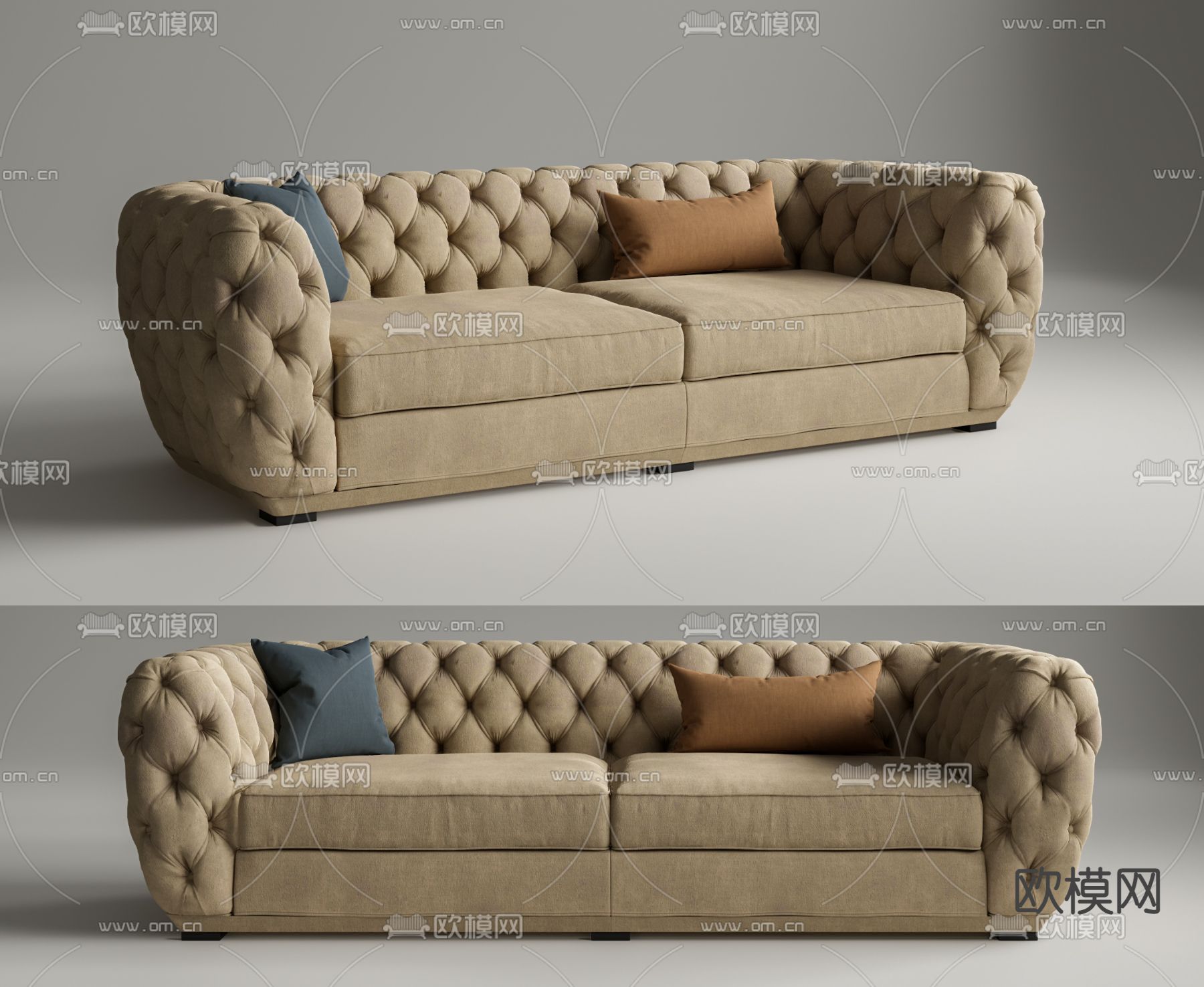 简欧拉扣双人沙发su模型下载_ID12164144_sketchup模型下载-欧模网