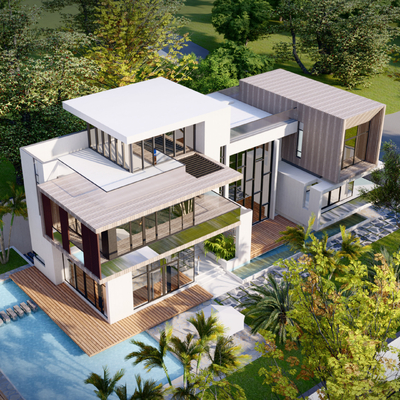 现代独栋别墅外观su模型