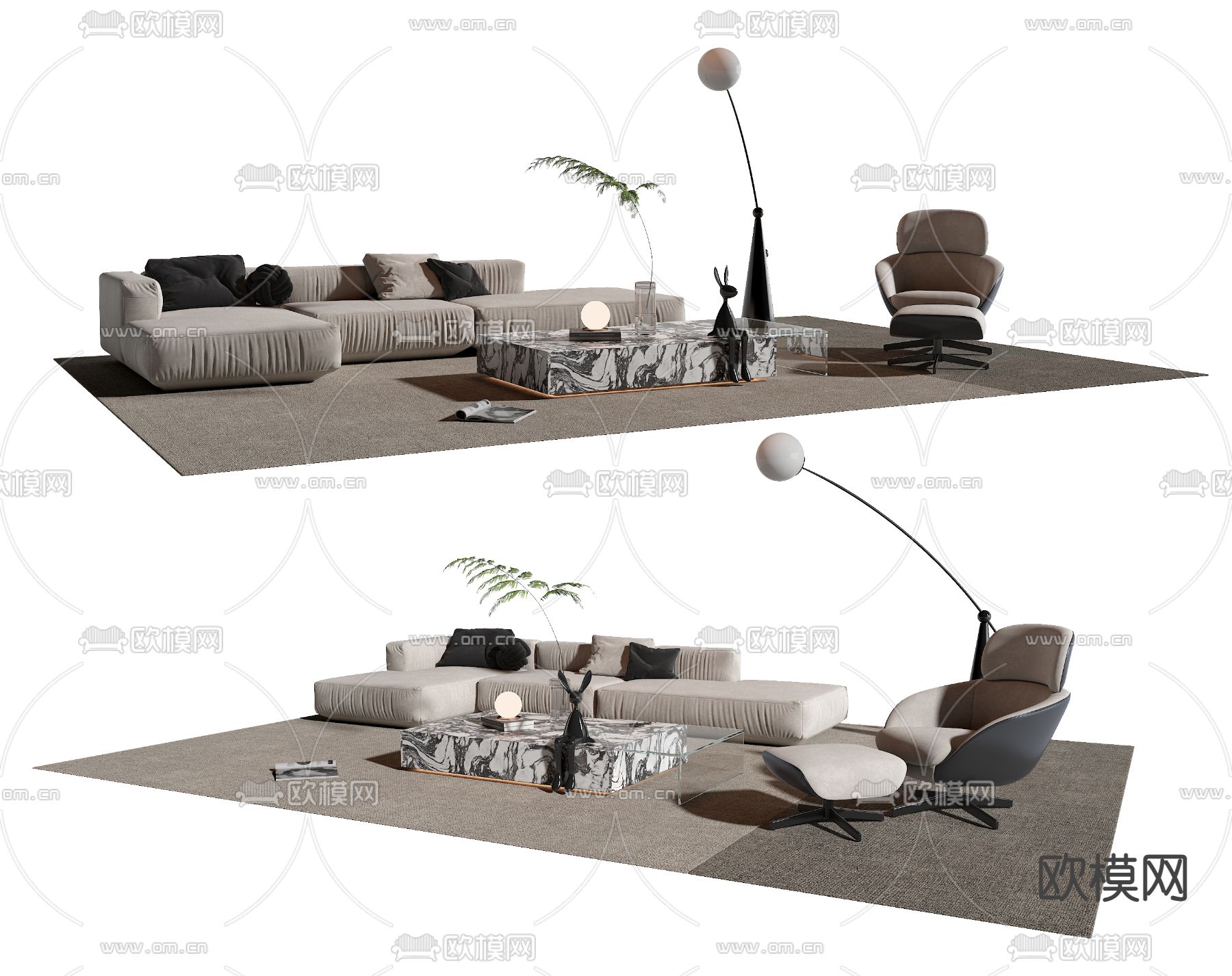 Minotti 转角组合沙发3d模型下载