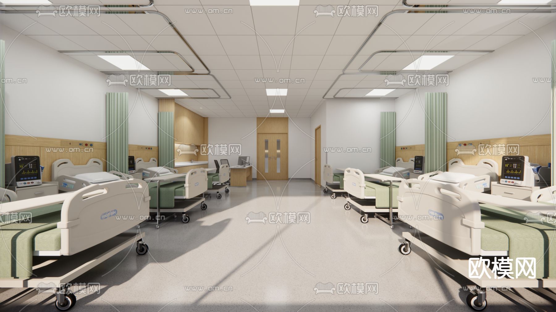 现代病房六人间su模型下载（渲染图1）