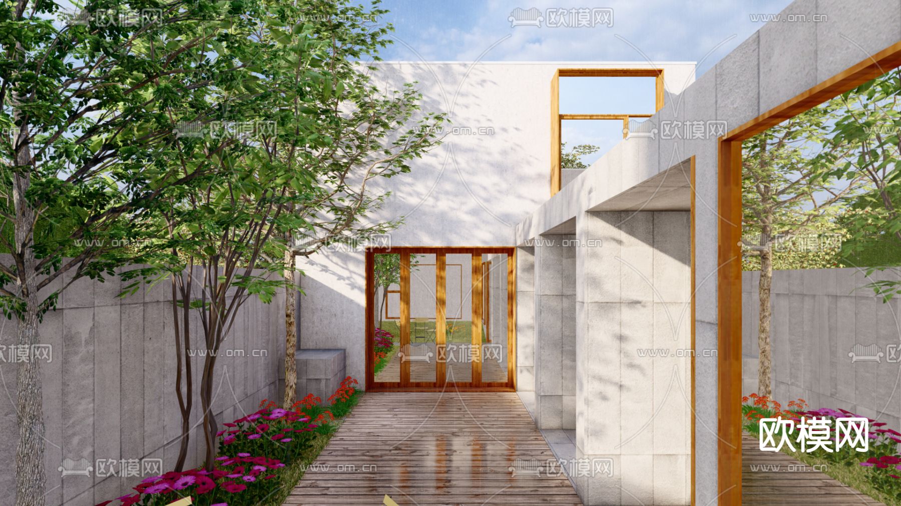 现代独栋别墅外观su模型下载（渲染图3）