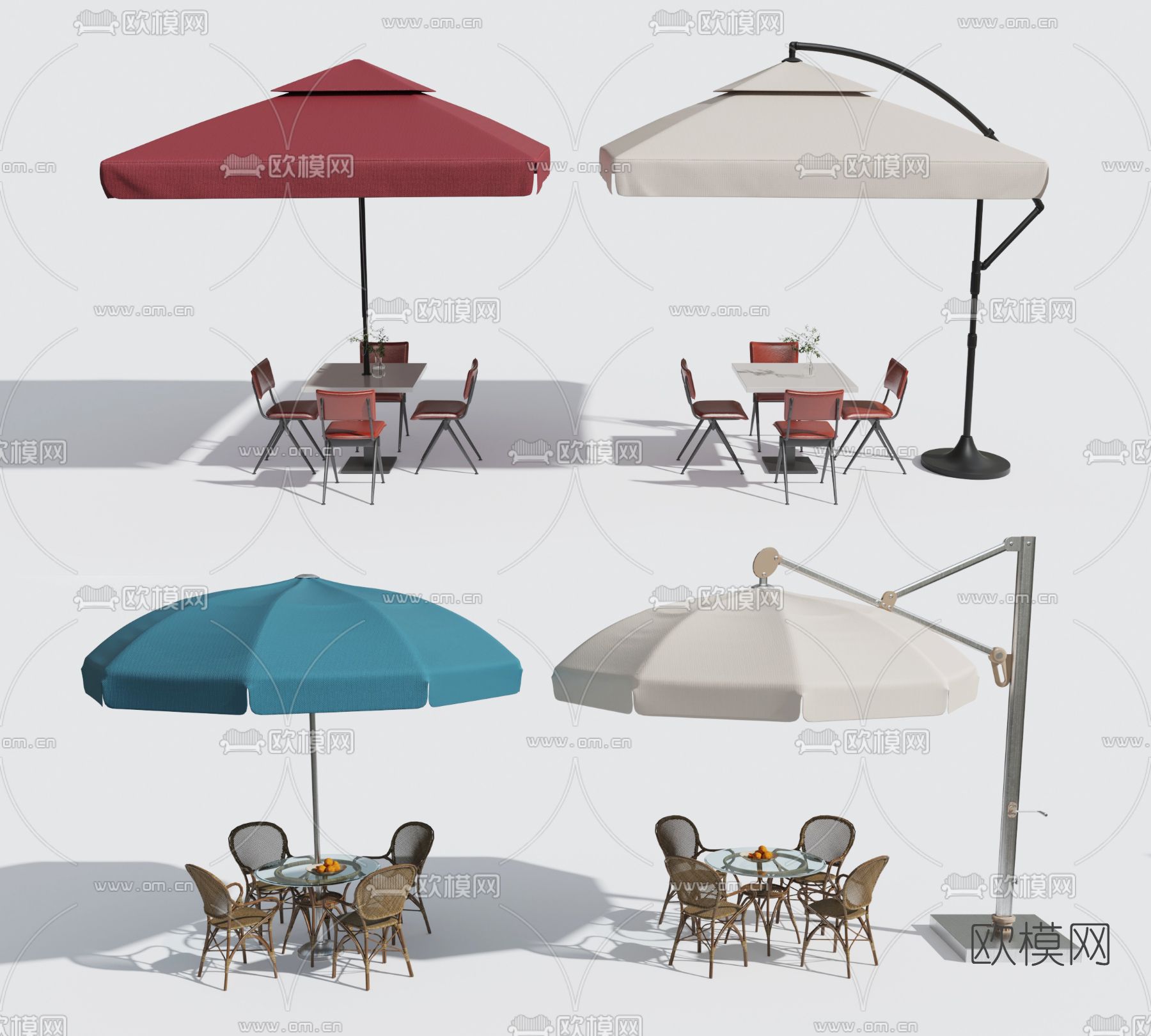 现代遮阳伞 遮阳棚 户外桌椅3d模型下载