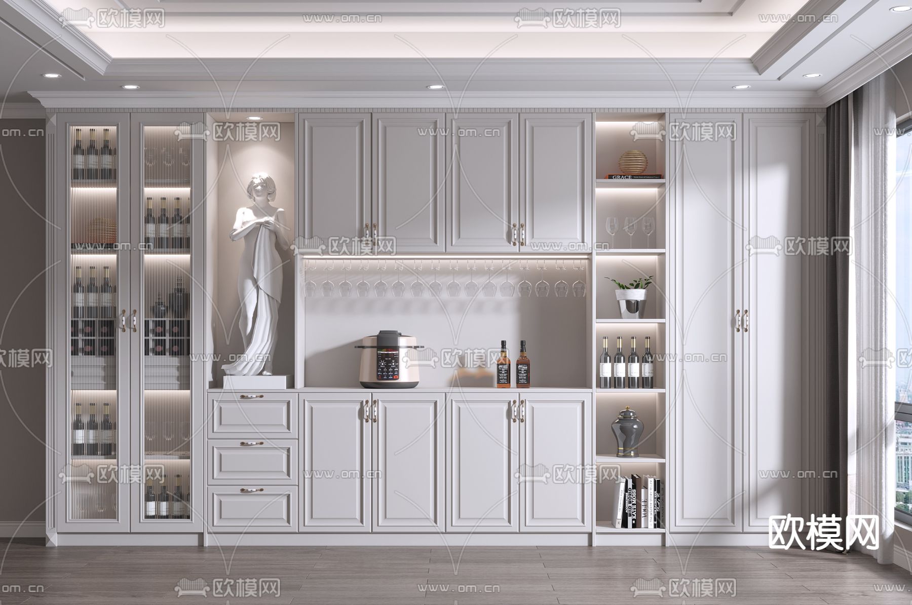 美式酒柜3d模型下载