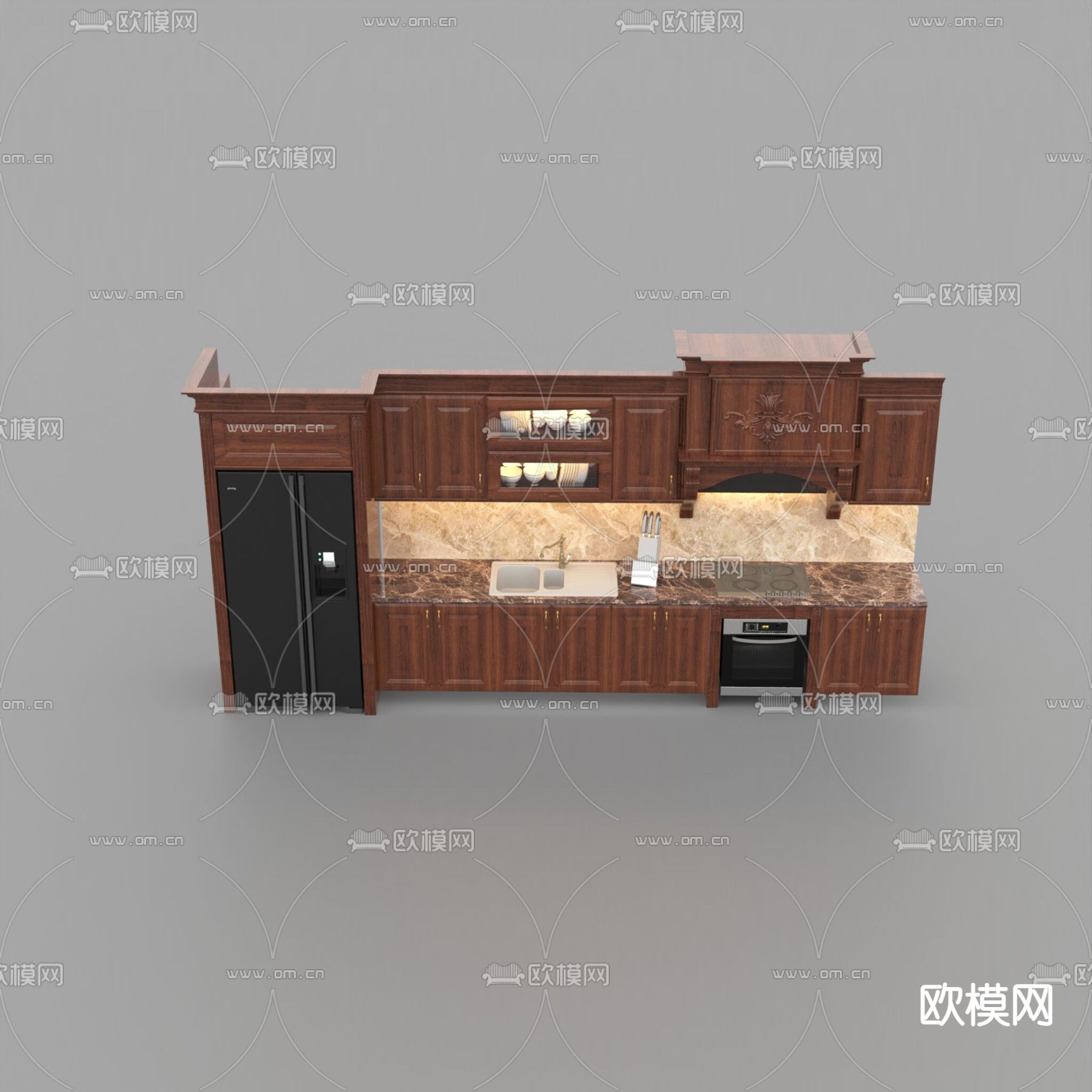 欧式古典实木大理石创意橱柜免费3d模型下载