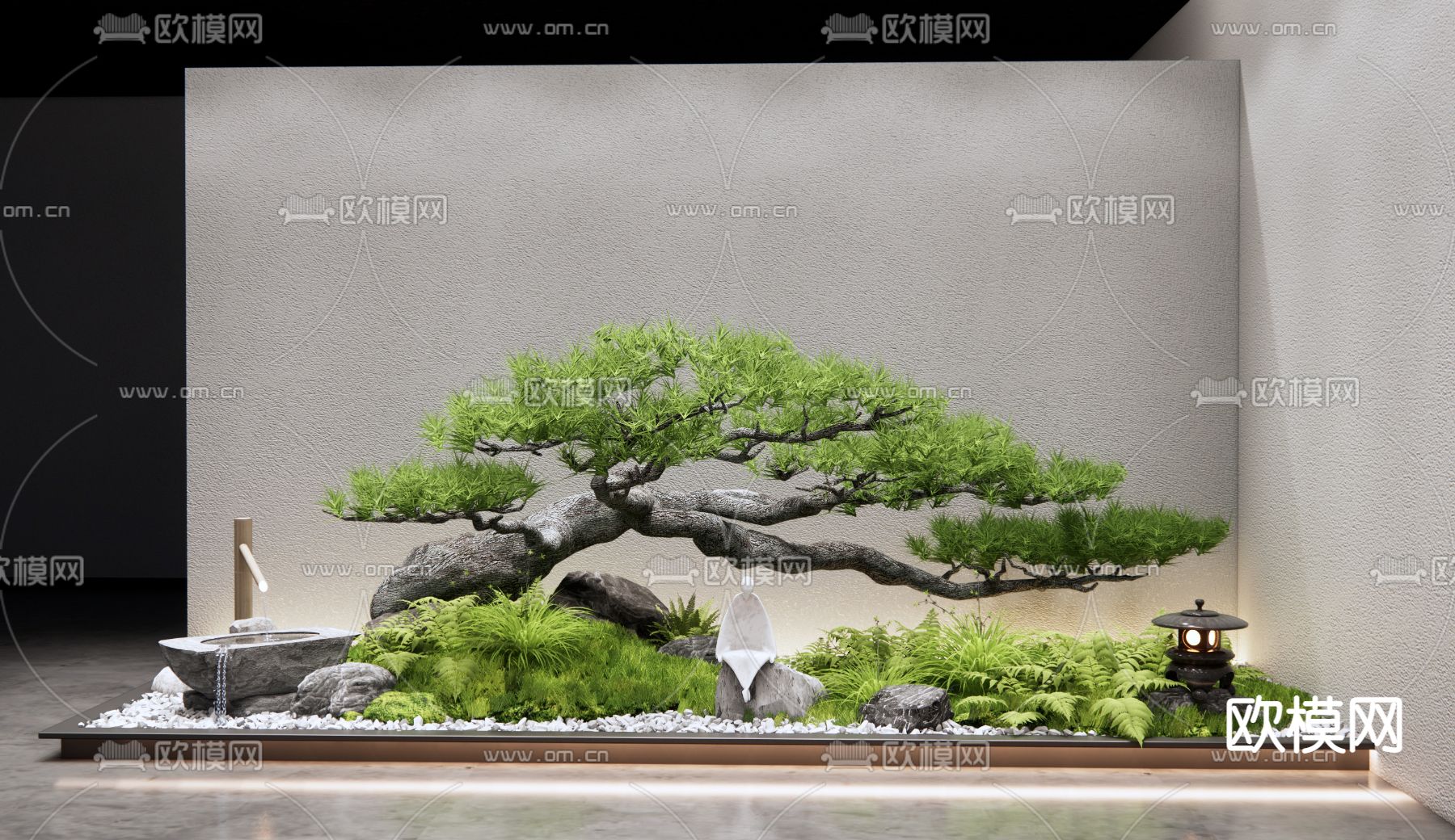 新中式室内迎客松庭院小品3d模型下载_ID12161102_3dmax免费模型-欧模网