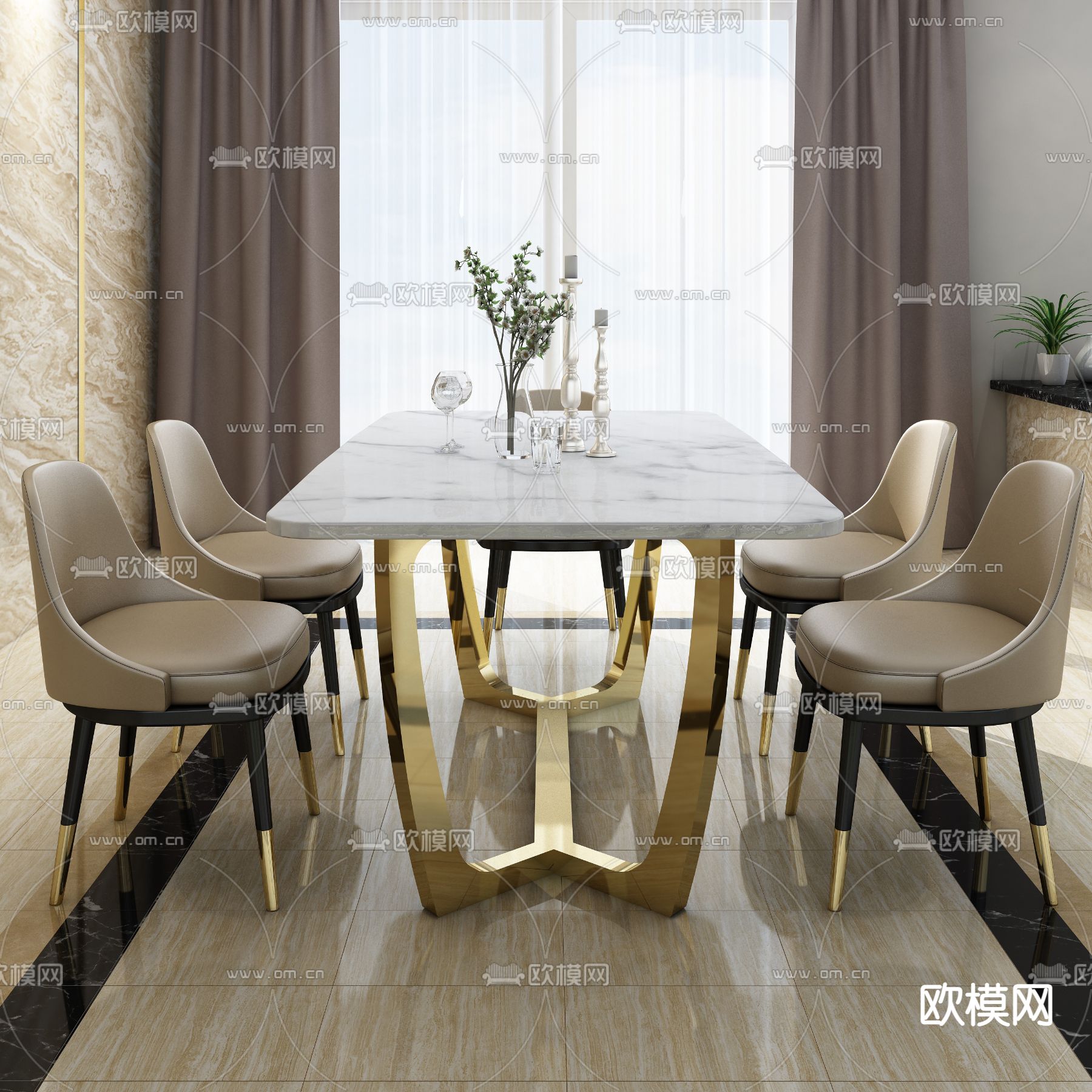 北欧餐厅su模型下载（渲染图1）