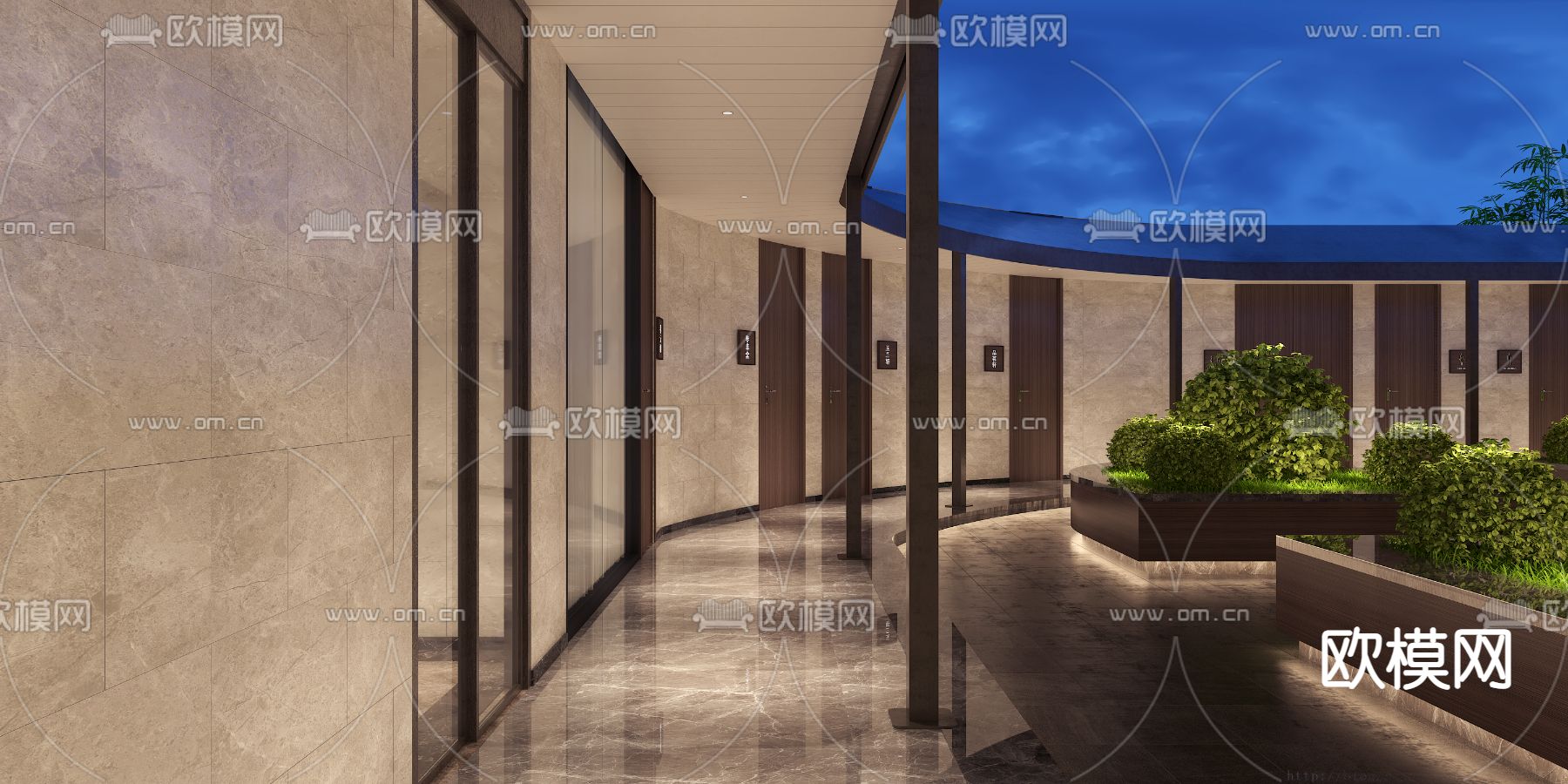 酒店户外走廊免费3d模型下载（渲染图2）