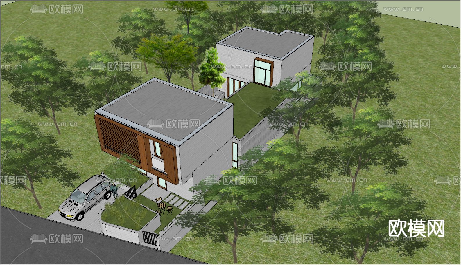 现代独栋别墅外观su模型下载（渲染图4）