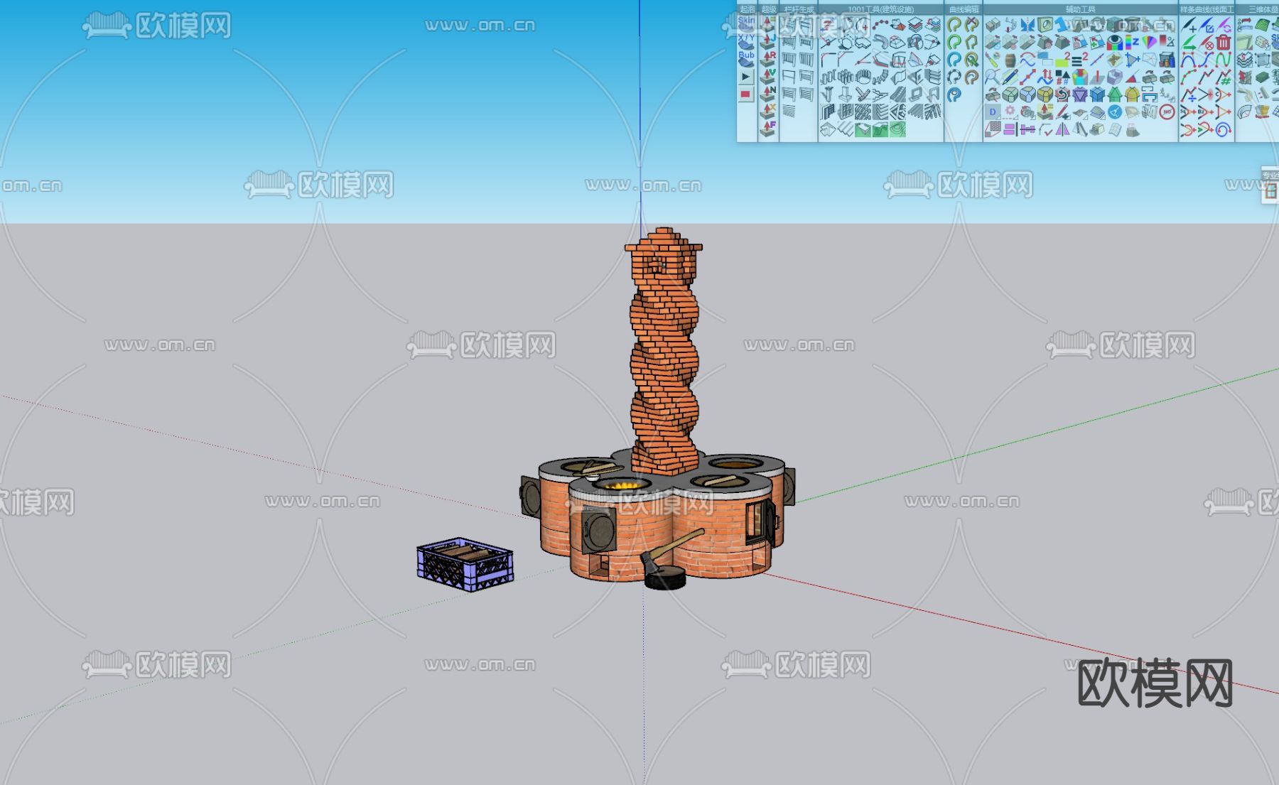 自然风梅花土灶su模型下载（渲染图3）