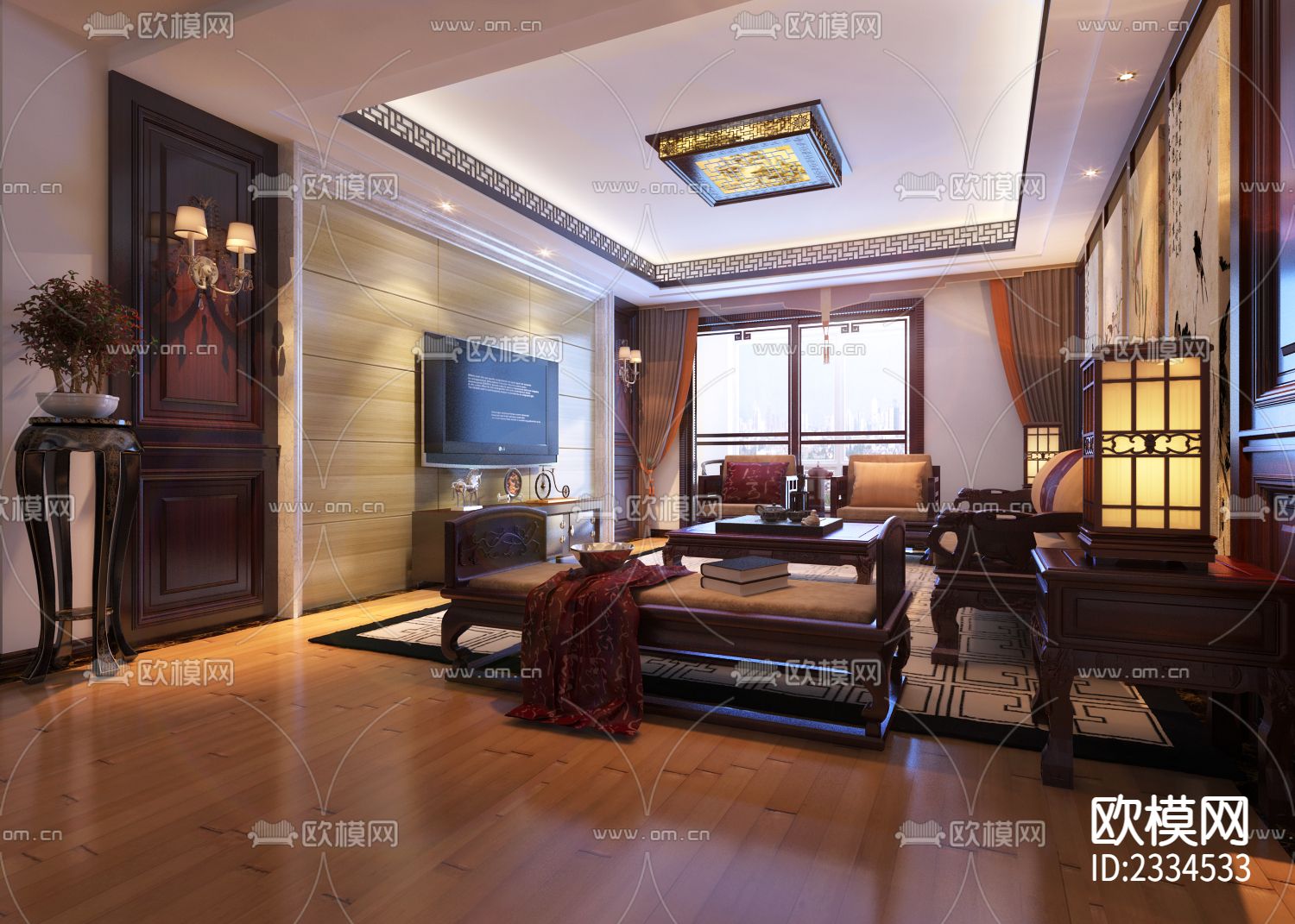 复式楼全套效果图及CAD施工图下载（渲染图4）