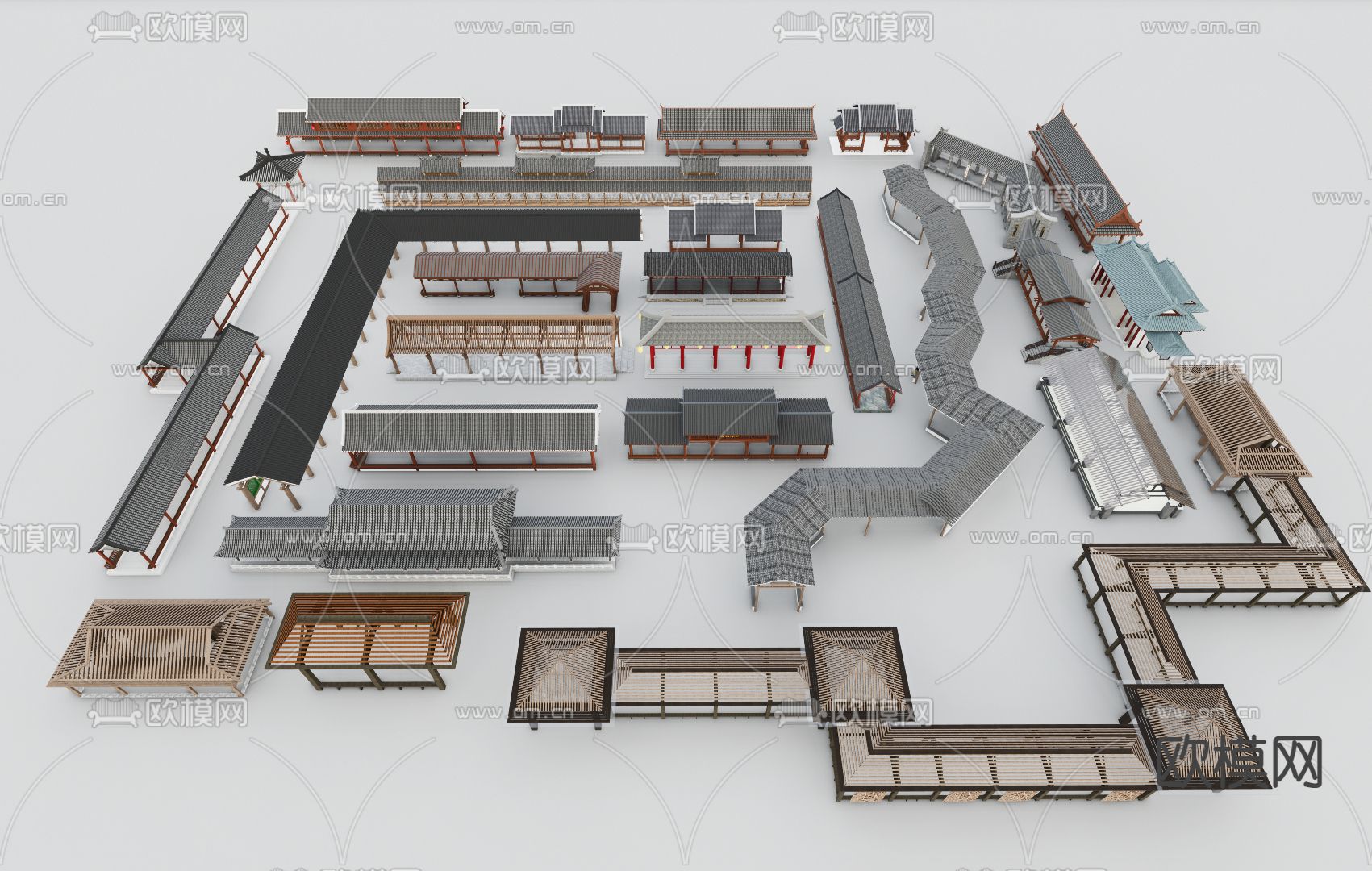 新中式廊架走廊长廊su模型下载_ID12164406_sketchup模型下载-欧模网