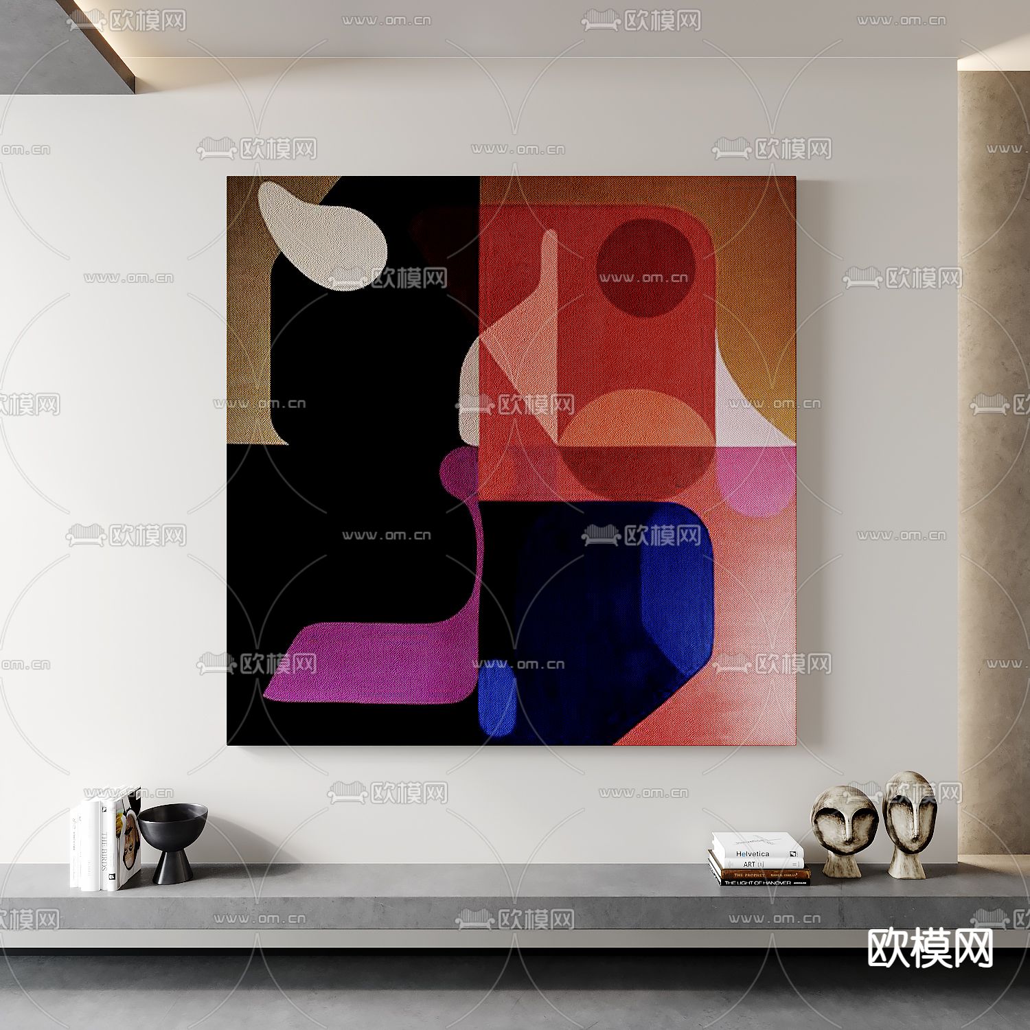 孟菲斯风抽象装饰画su模型下载（渲染图1）