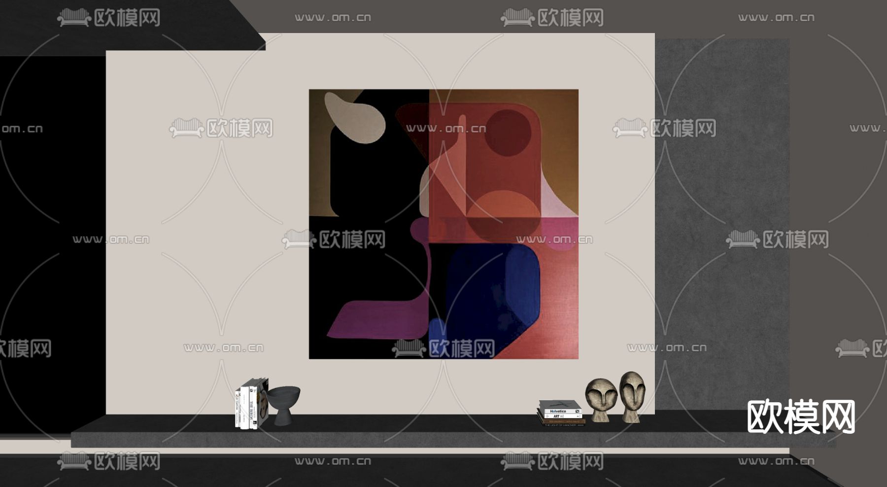 孟菲斯风抽象装饰画su模型下载（渲染图2）
