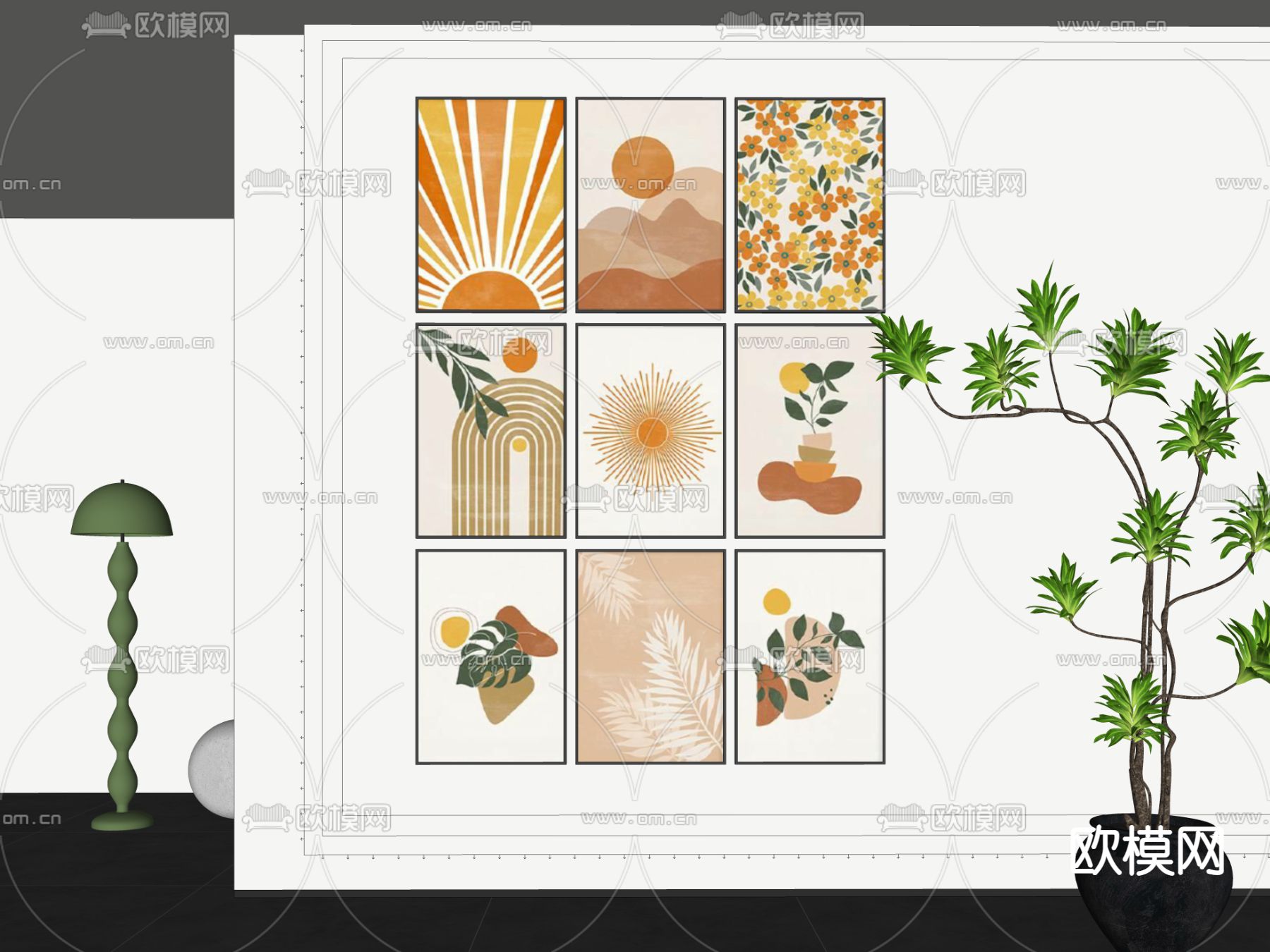 北欧日落装饰挂画su模型下载（渲染图2）