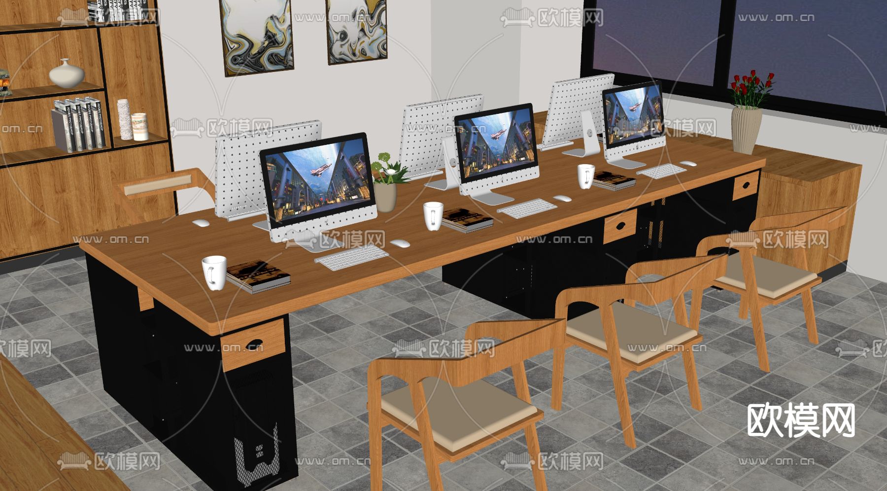 工业风敞开式办公室su模型下载（渲染图2）