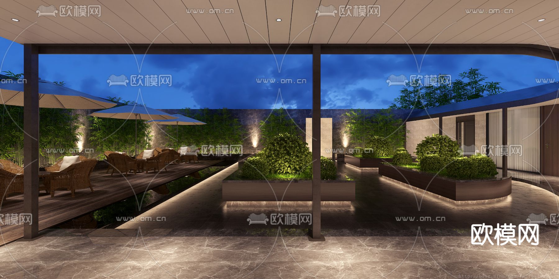 酒店户外走廊免费3d模型下载（渲染图4）