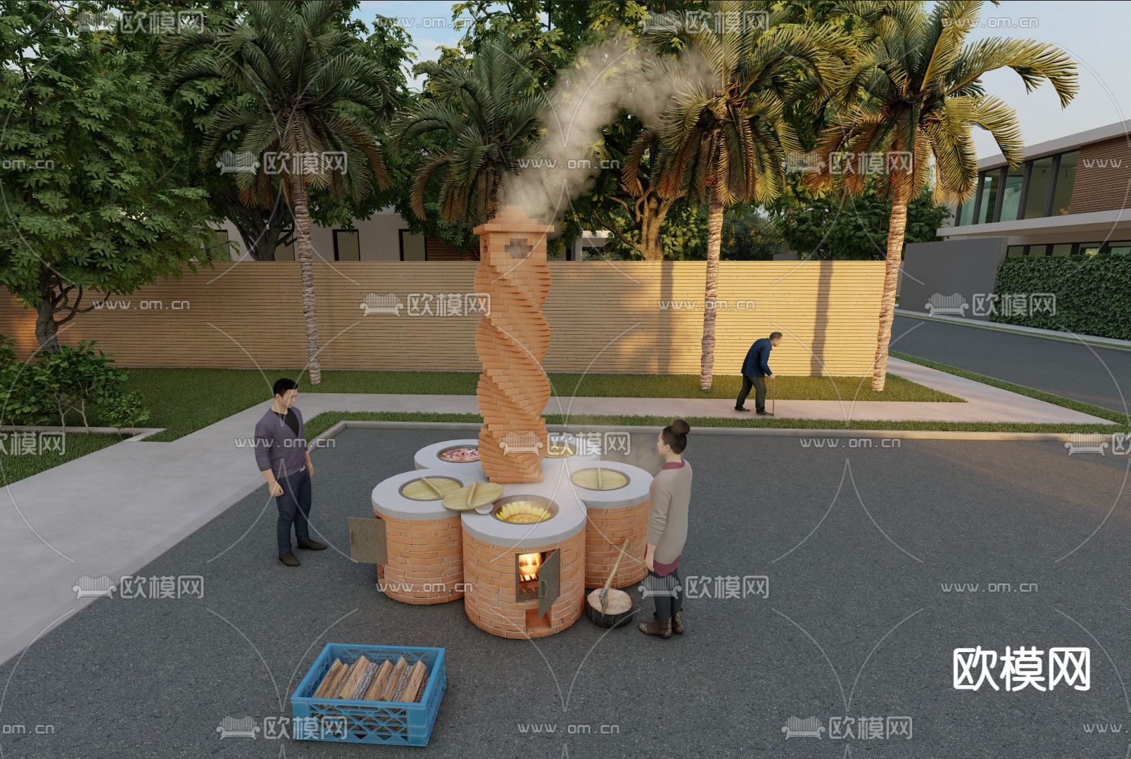 自然风梅花土灶su模型下载（渲染图1）