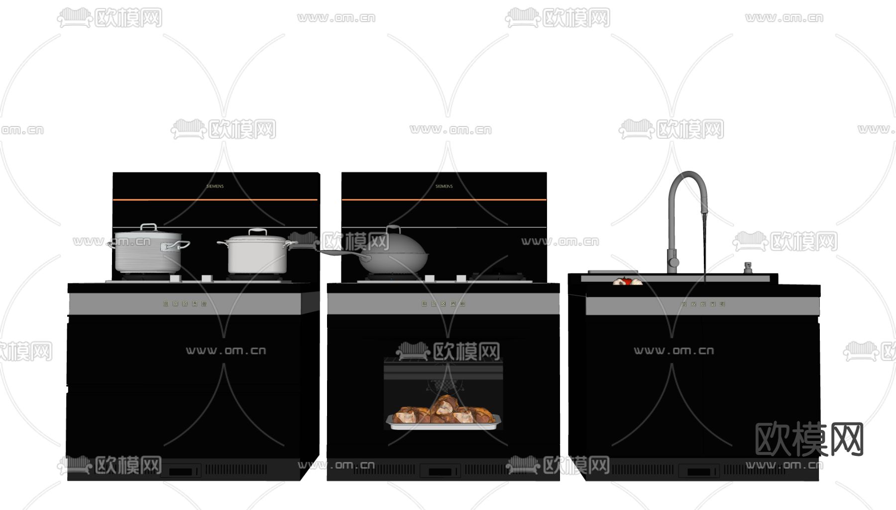 现代集成灶 灶台su模型下载（渲染图2）