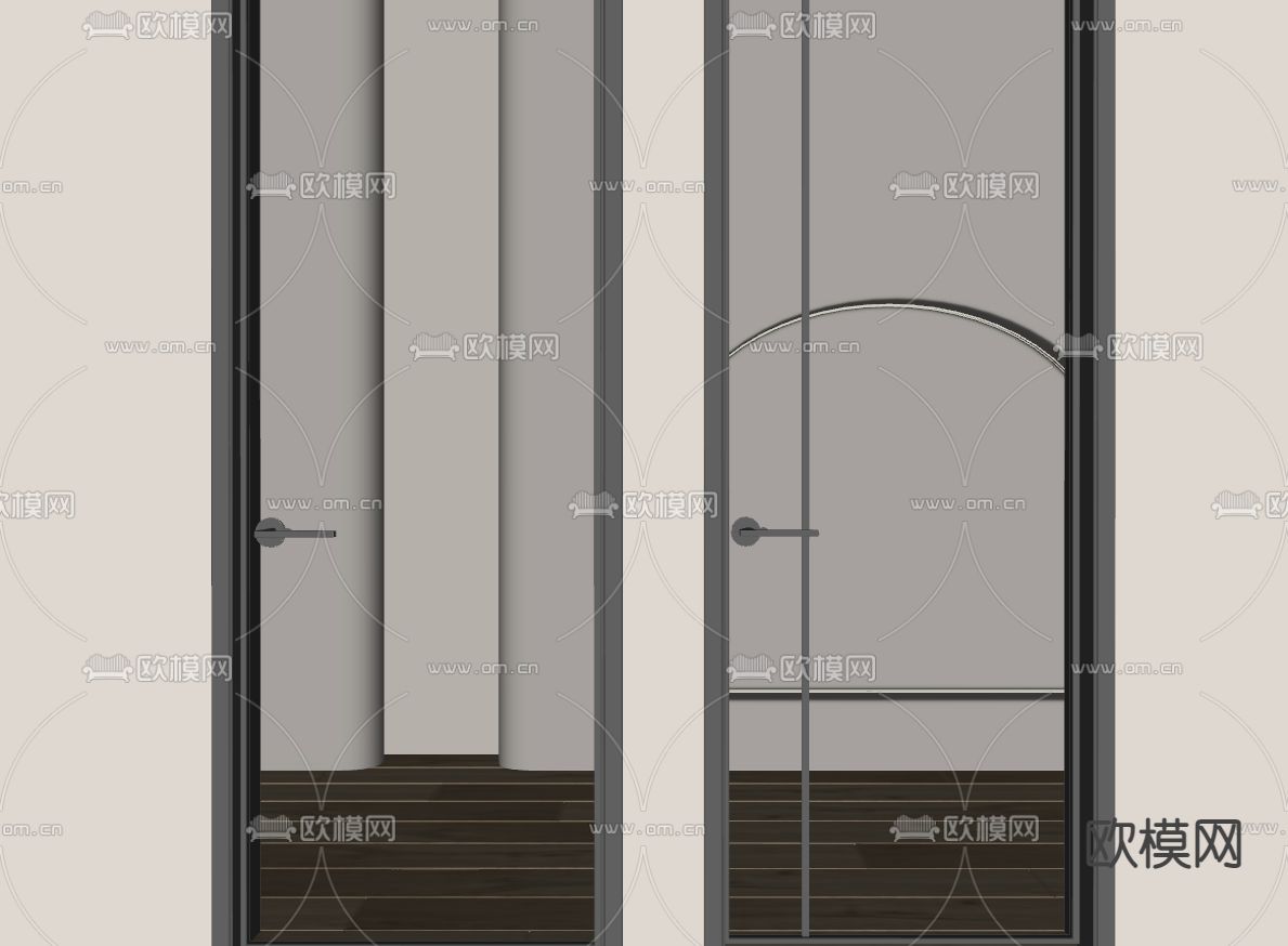 现代长虹玻璃单开门su模型下载（渲染图2）