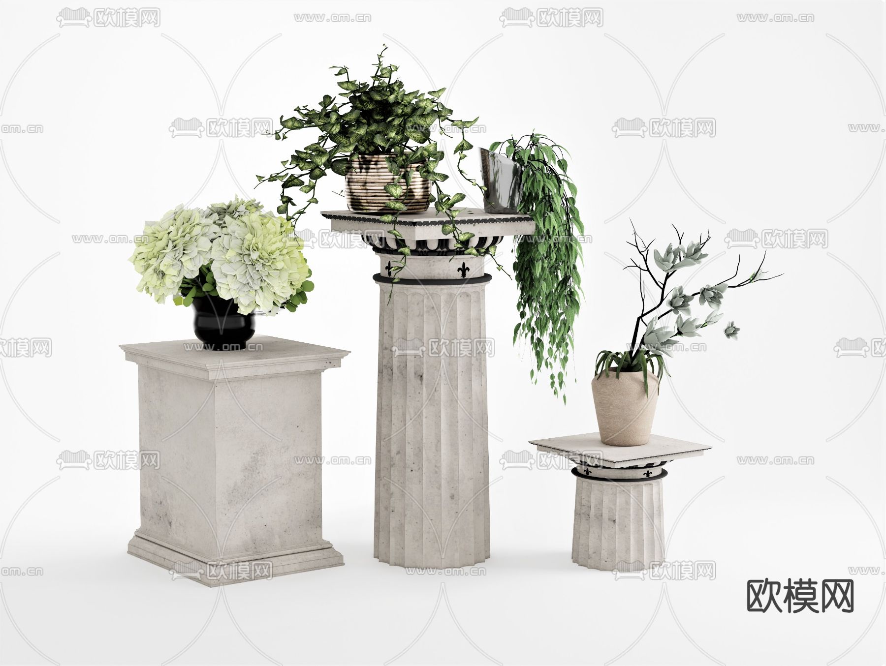 简欧花卉花盆罗马柱su模型下载（渲染图1）