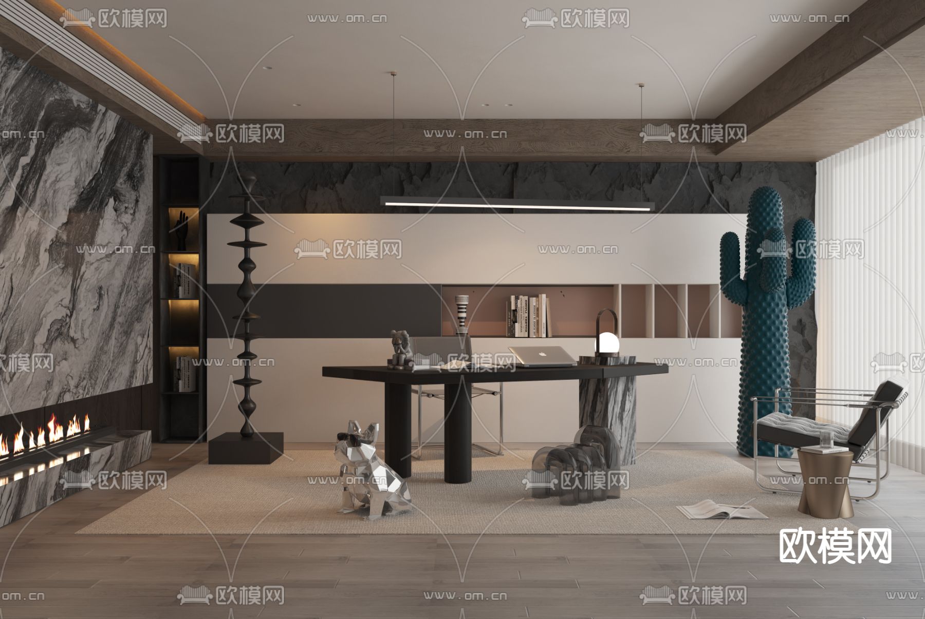 暗黑风书房3d模型下载