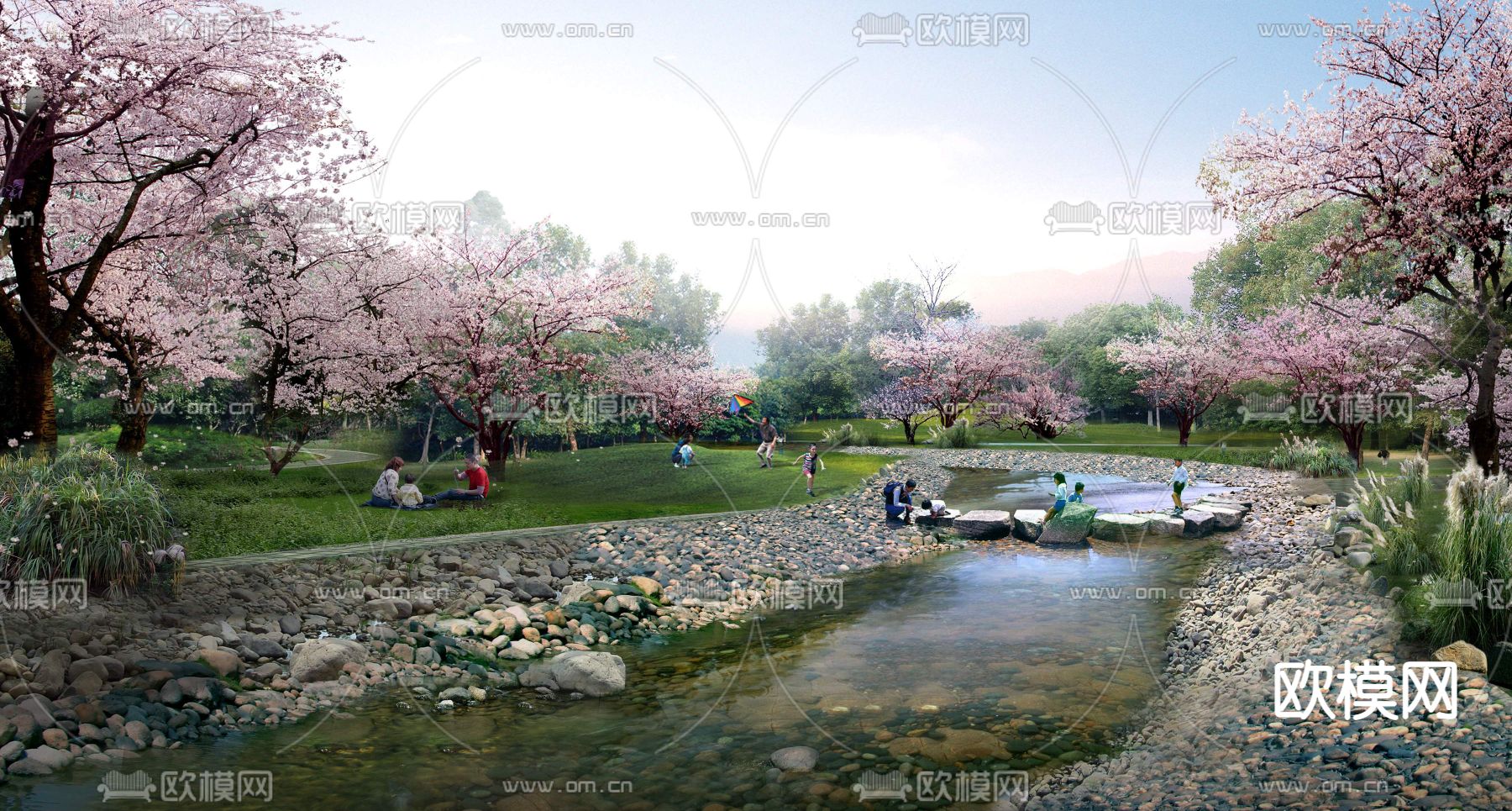 现代河道园林景观psd下载