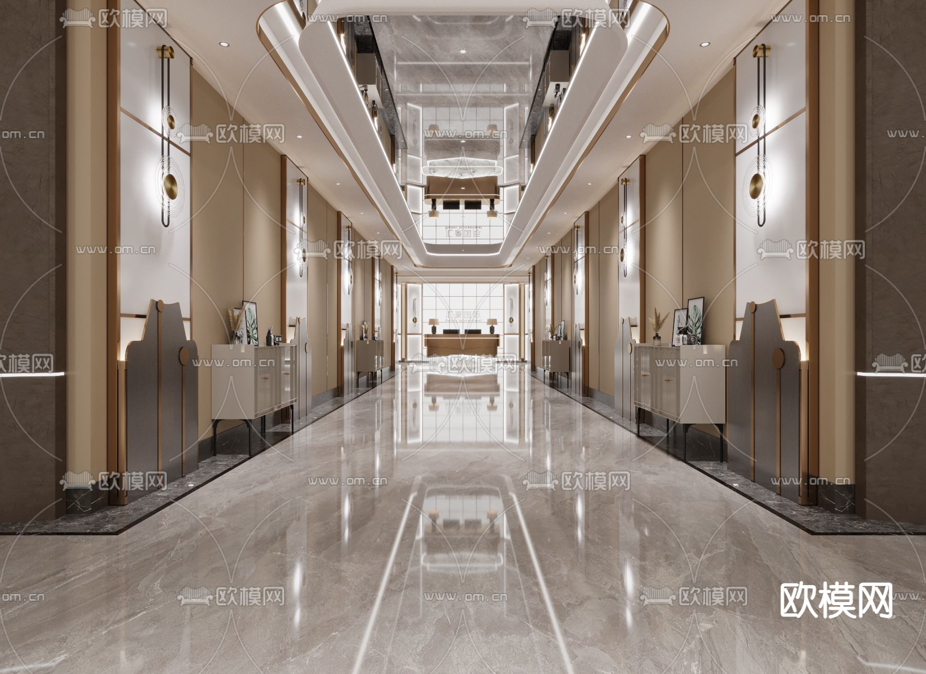 轻奢酒店大堂 走廊过道3d模型下载（渲染图4）