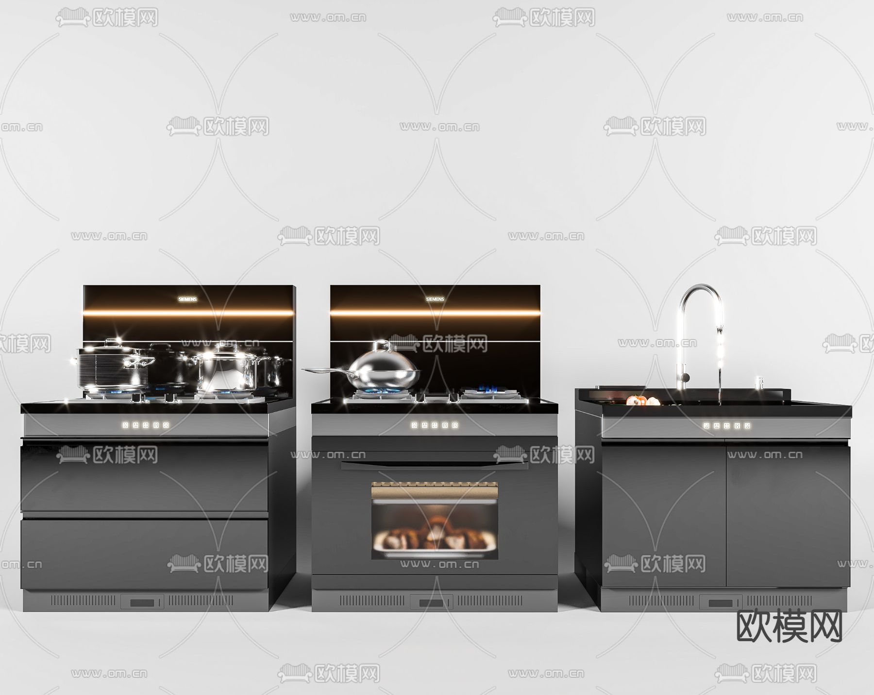 现代集成灶 灶台su模型下载（渲染图1）